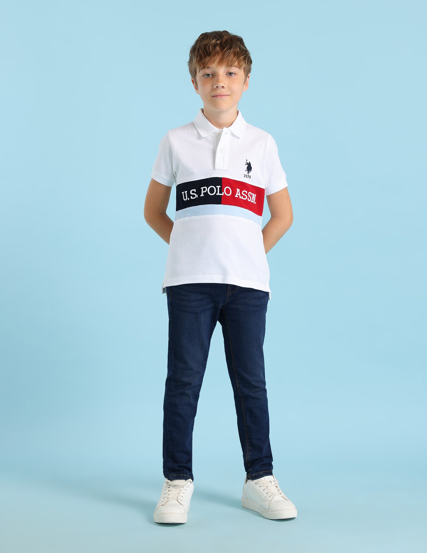 Boys Brand Printed Regular Fit Polo Shirt White - U.S. POLO ASSN. | Large