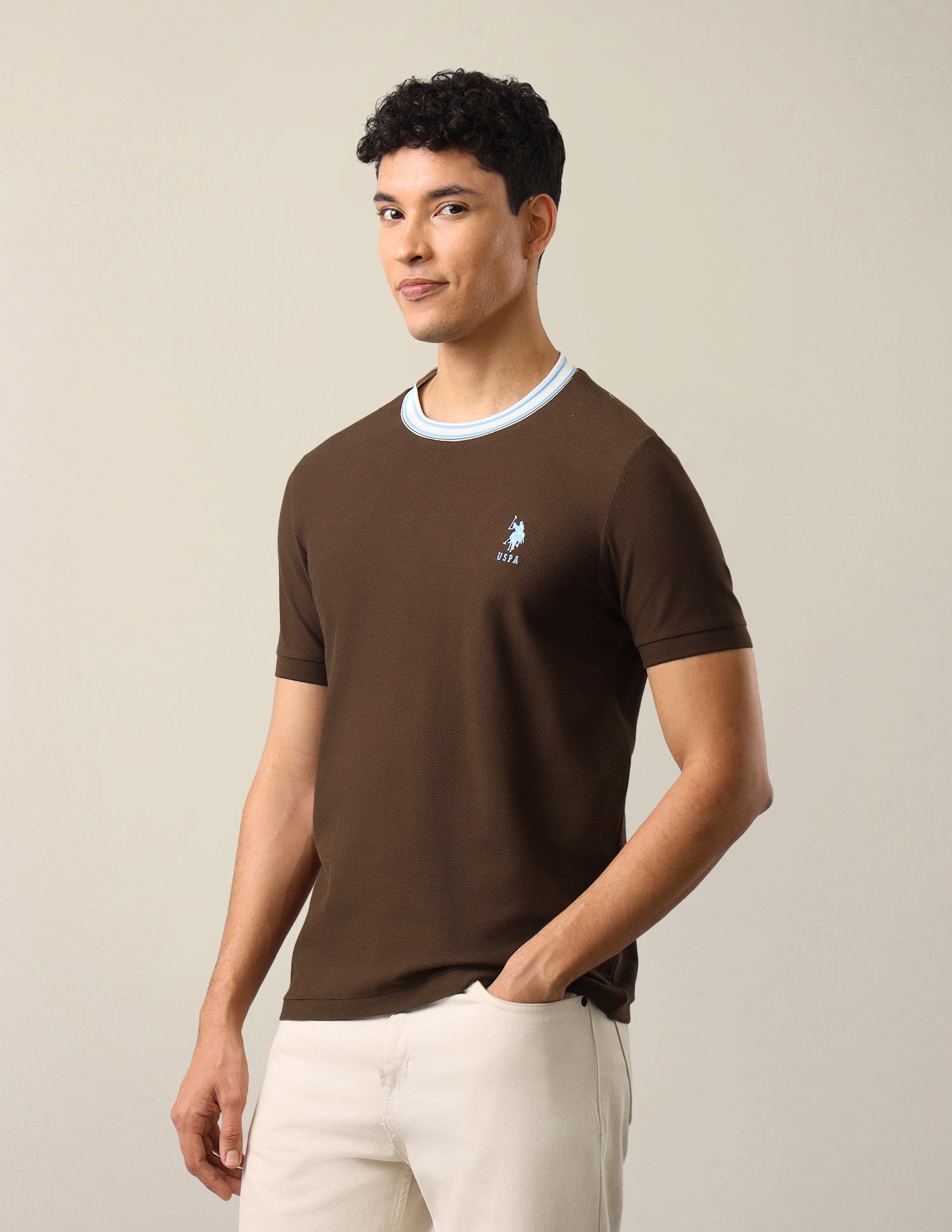 Solid Slim Fit T-Shirt Brown - U.S. Polo Assn. India | Large