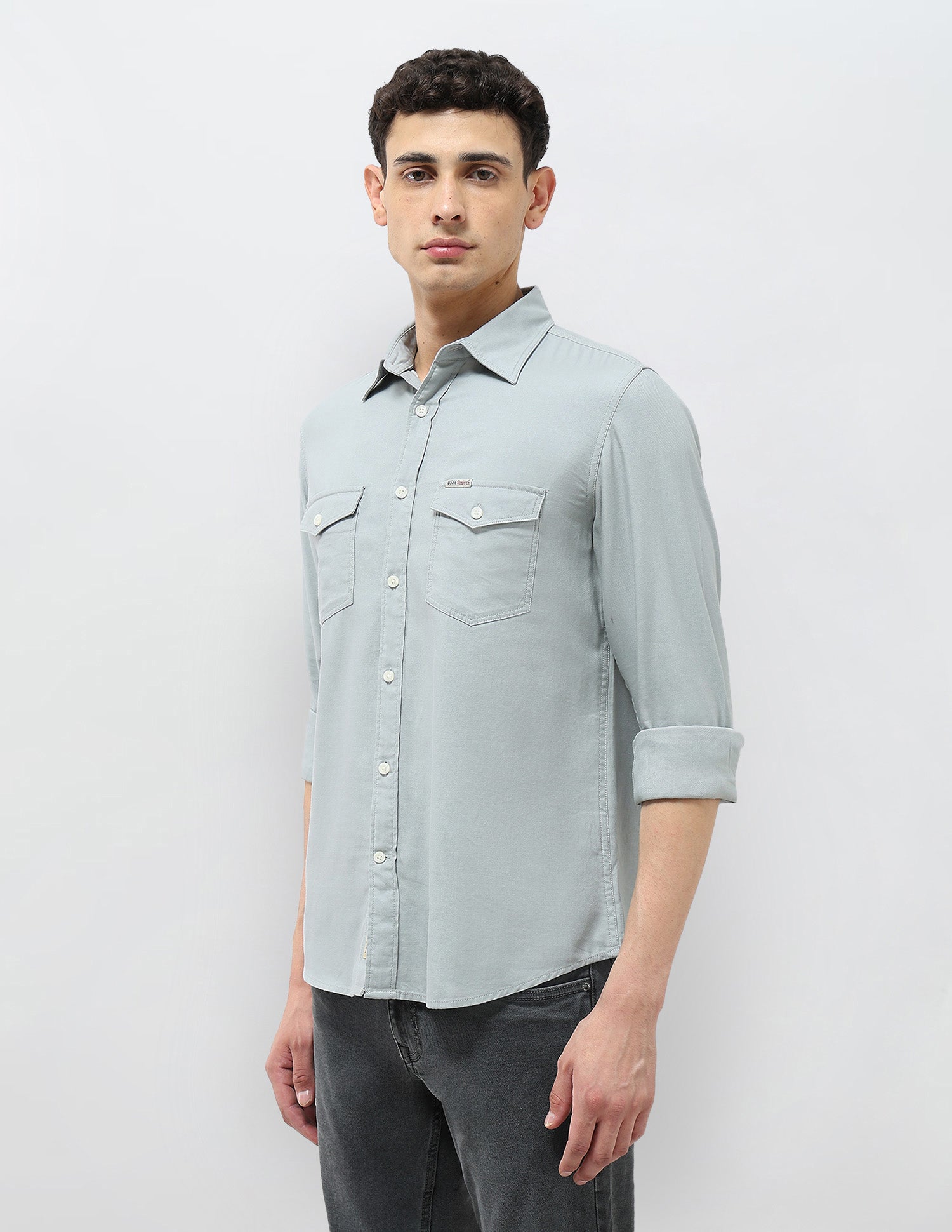 Solid Regular Fit Twill Shirt Light Grey - U.S. POLO ASSN. | Large