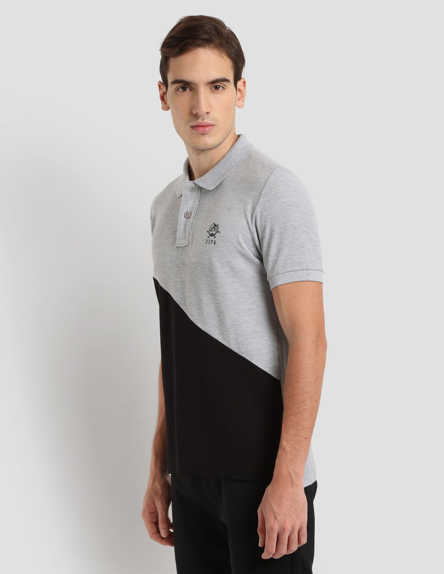 Diagonal Colour Block Active Polo Shirt Grey - U.S. Polo Assn. India | Large
