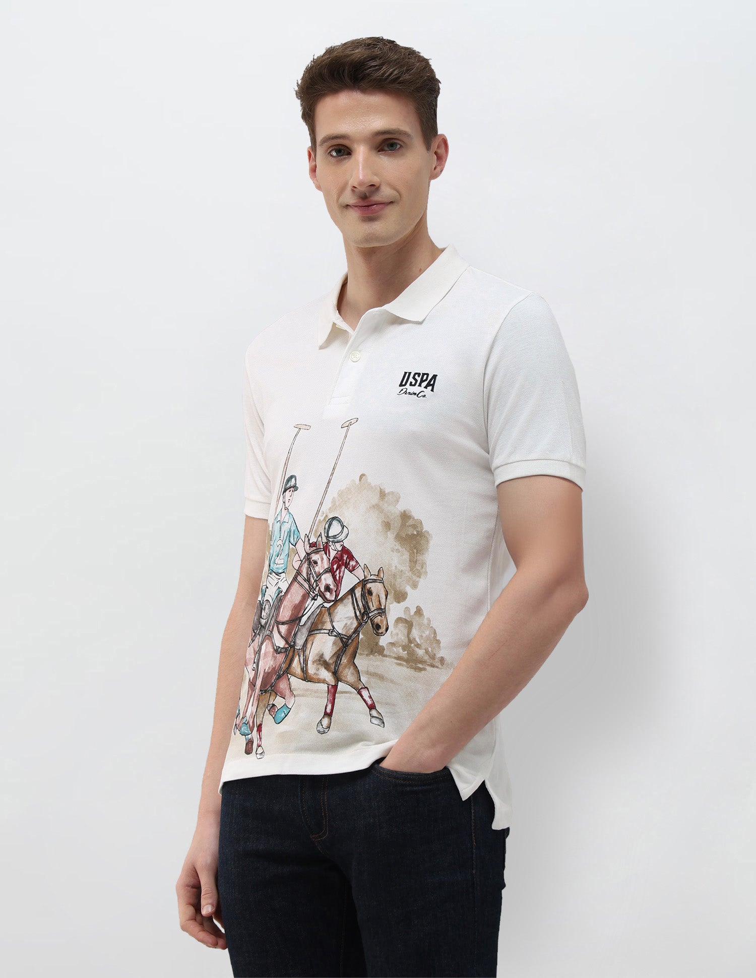 Brand Printed Summer House Polo Shirt Ivory - U.S. Polo Assn. India | Large