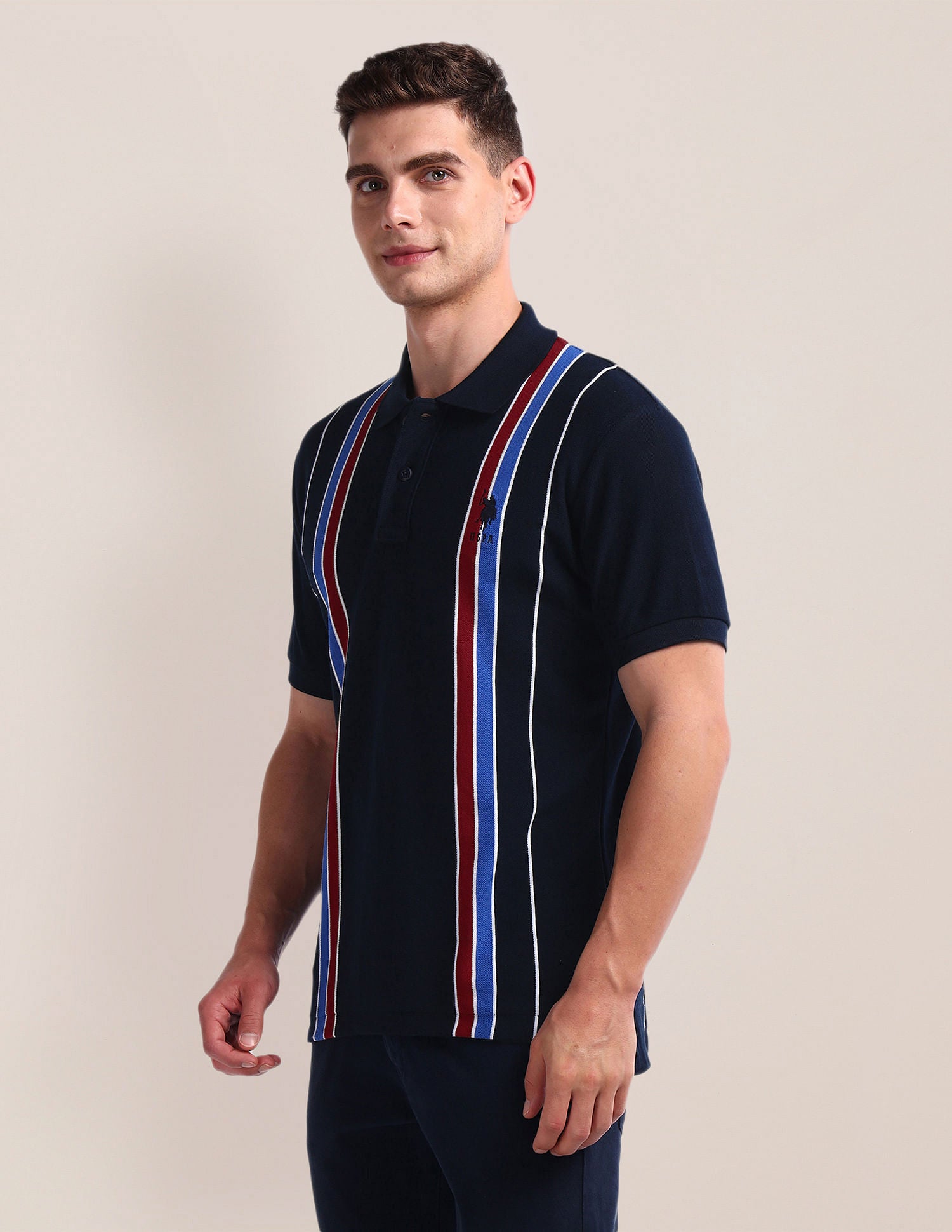 Vertical Stripe Pique Polo Shirt Navy - U.S. Polo Assn. India | Large