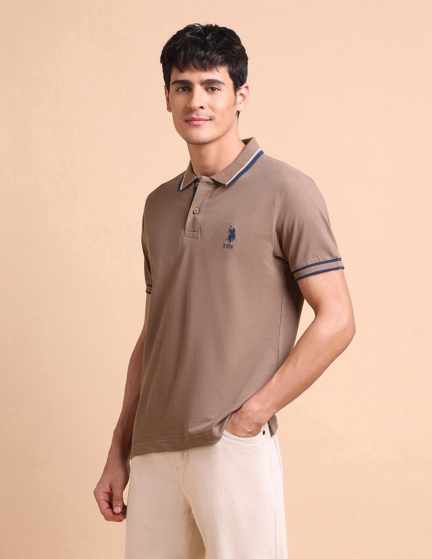 Pure Cotton Slim Fit Polo Shirt Brown - U.S. POLO ASSN. | Large