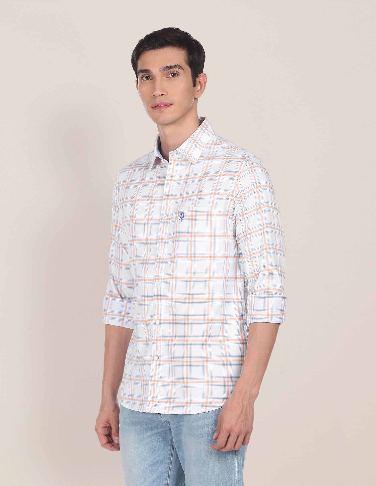 Men White Tailored Fit Check Casual Shirt White - U.S. Polo Assn. India | Large