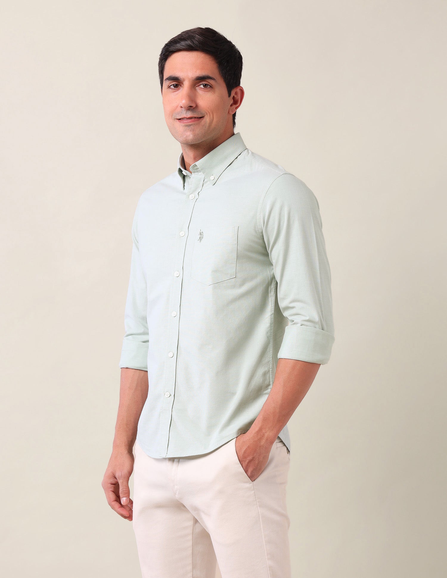 Solid Tailored Fit Shirt Green - U.S. Polo Assn. India | Large