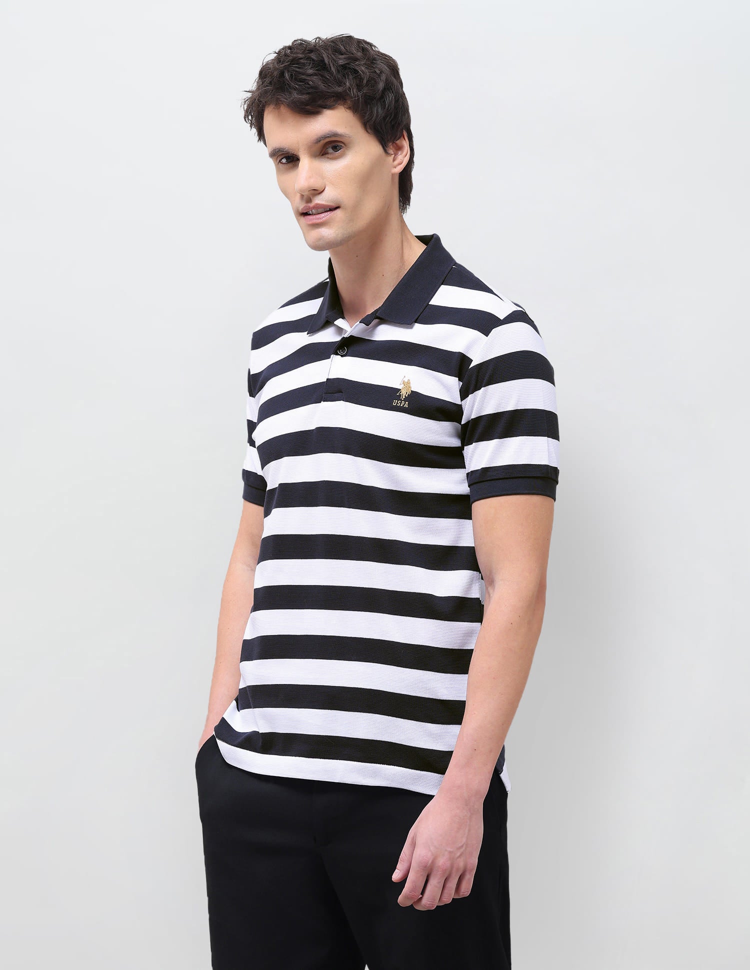 Horizontal Striped Slim Fit Polo Shirt Grey - U.S. Polo Assn. India | Large