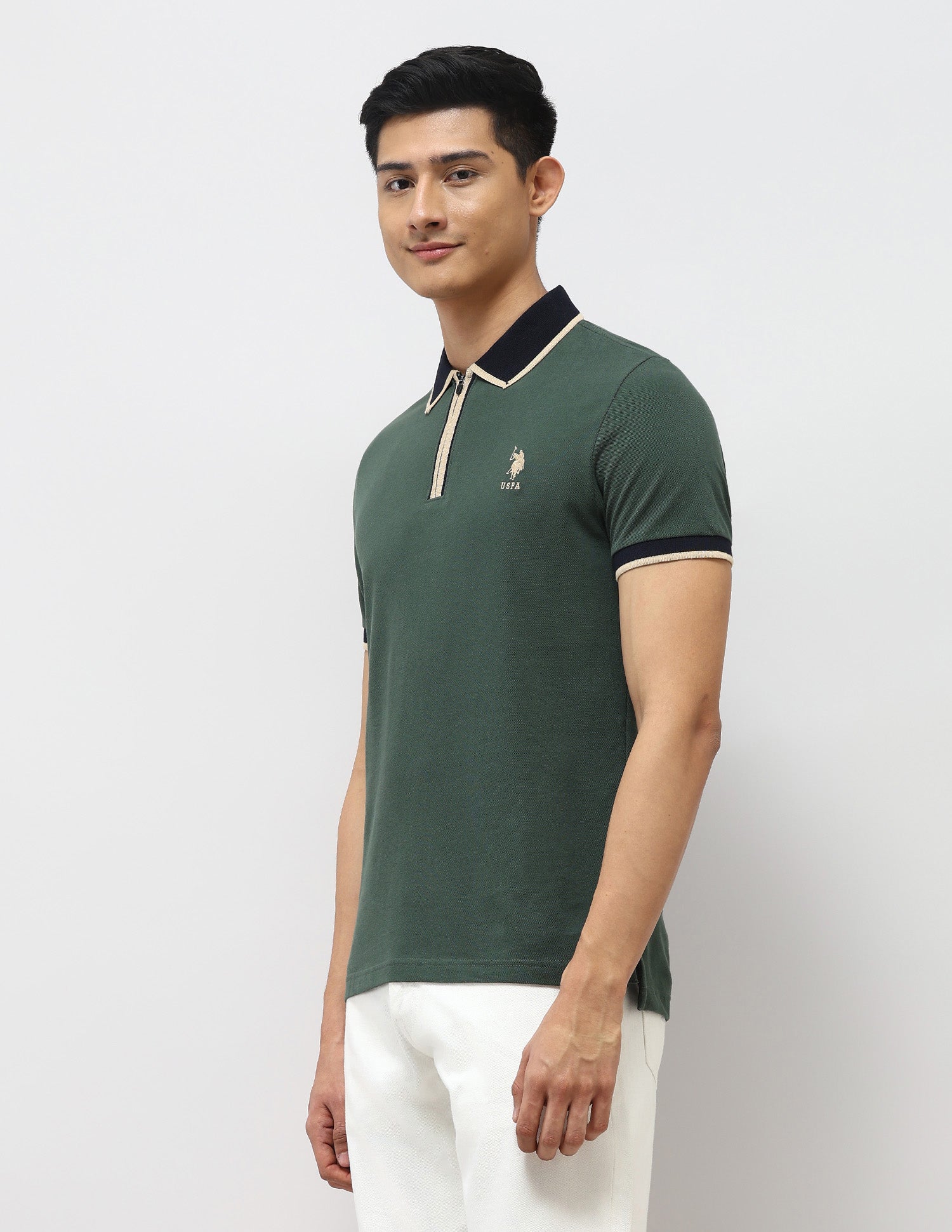 Pure Cotton Muscle Fit Polo Shirt Olive - U.S. Polo Assn. India | Large