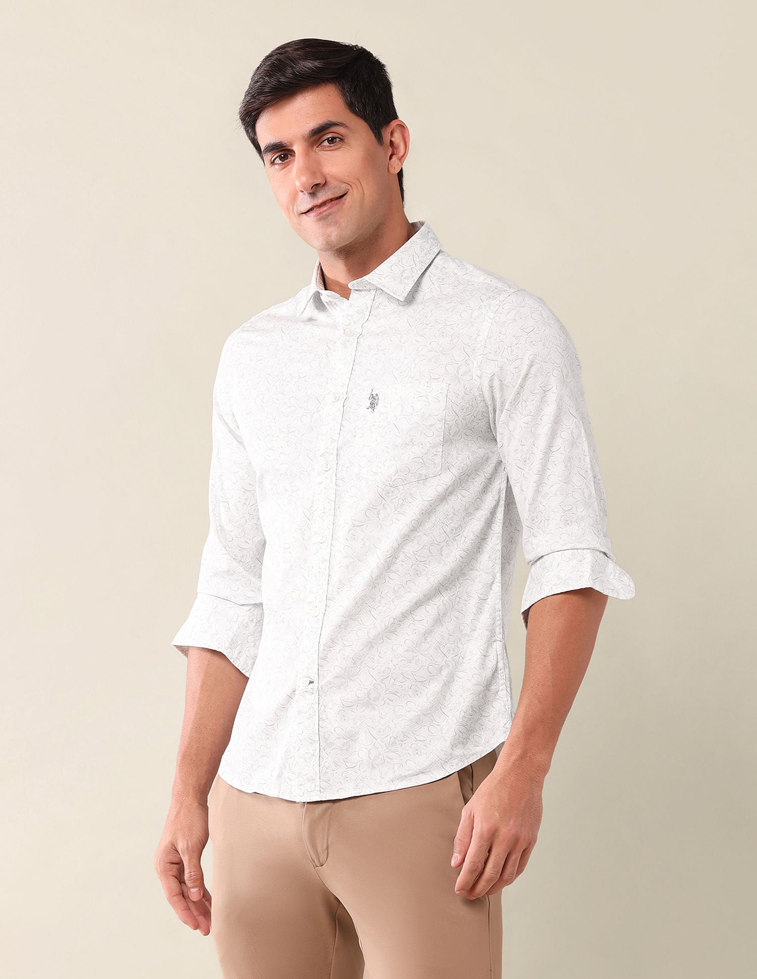 Tailored Fit Printed Shirt White - U.S. Polo Assn. India | Large