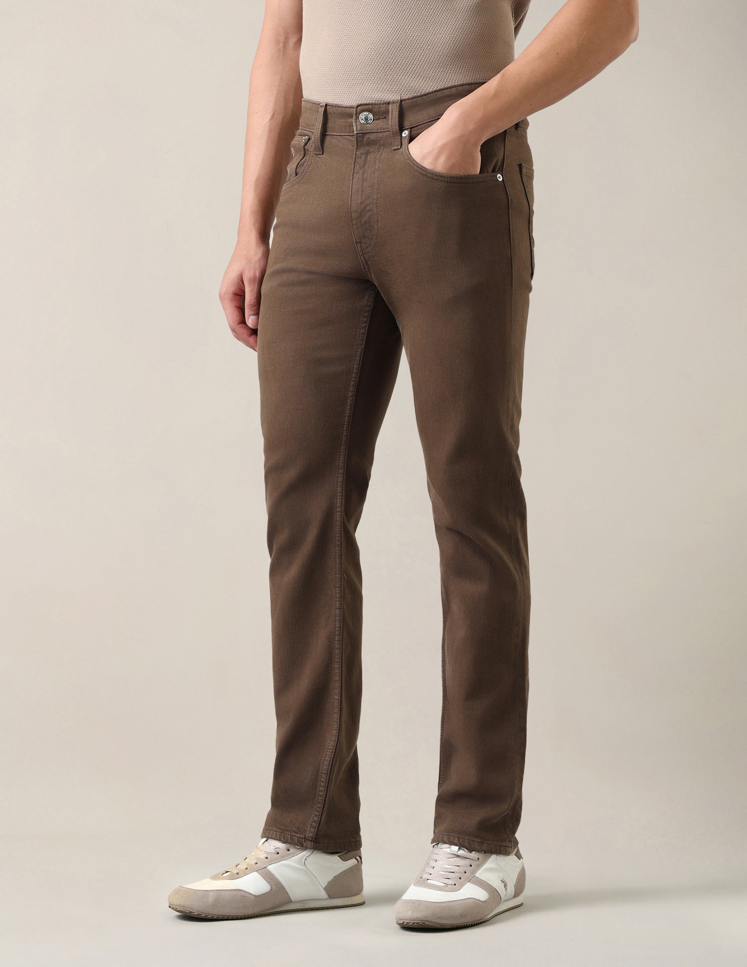 Harold Slim Straight Fit Brown Jeans Khaki - U.S. Polo Assn. India | Large