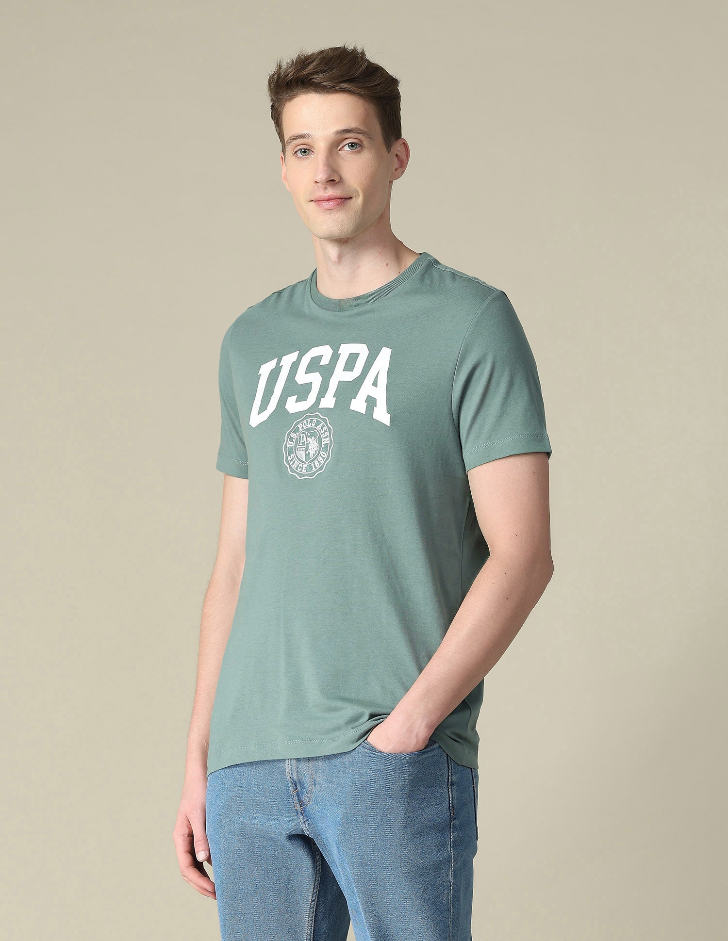 Graphic Brand Printed Slim Fit T-Shirt Light Green - U.S. Polo Assn. India | Large