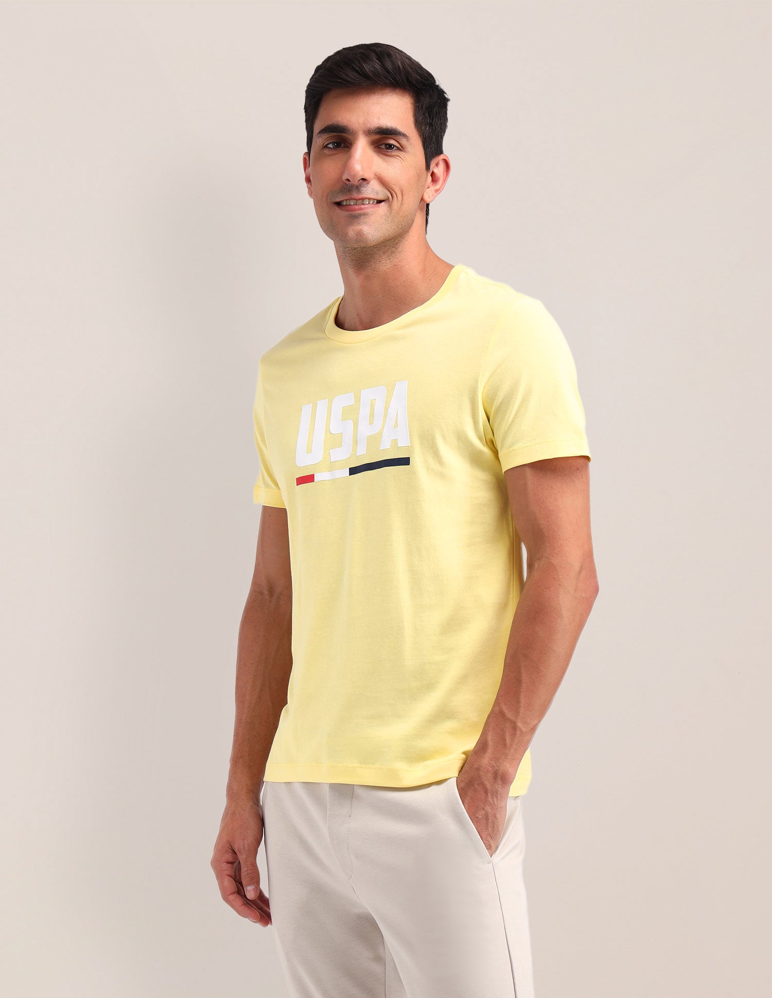 Brand Printed Cotton T-Shirt Yellow - U.S. Polo Assn. India | Large