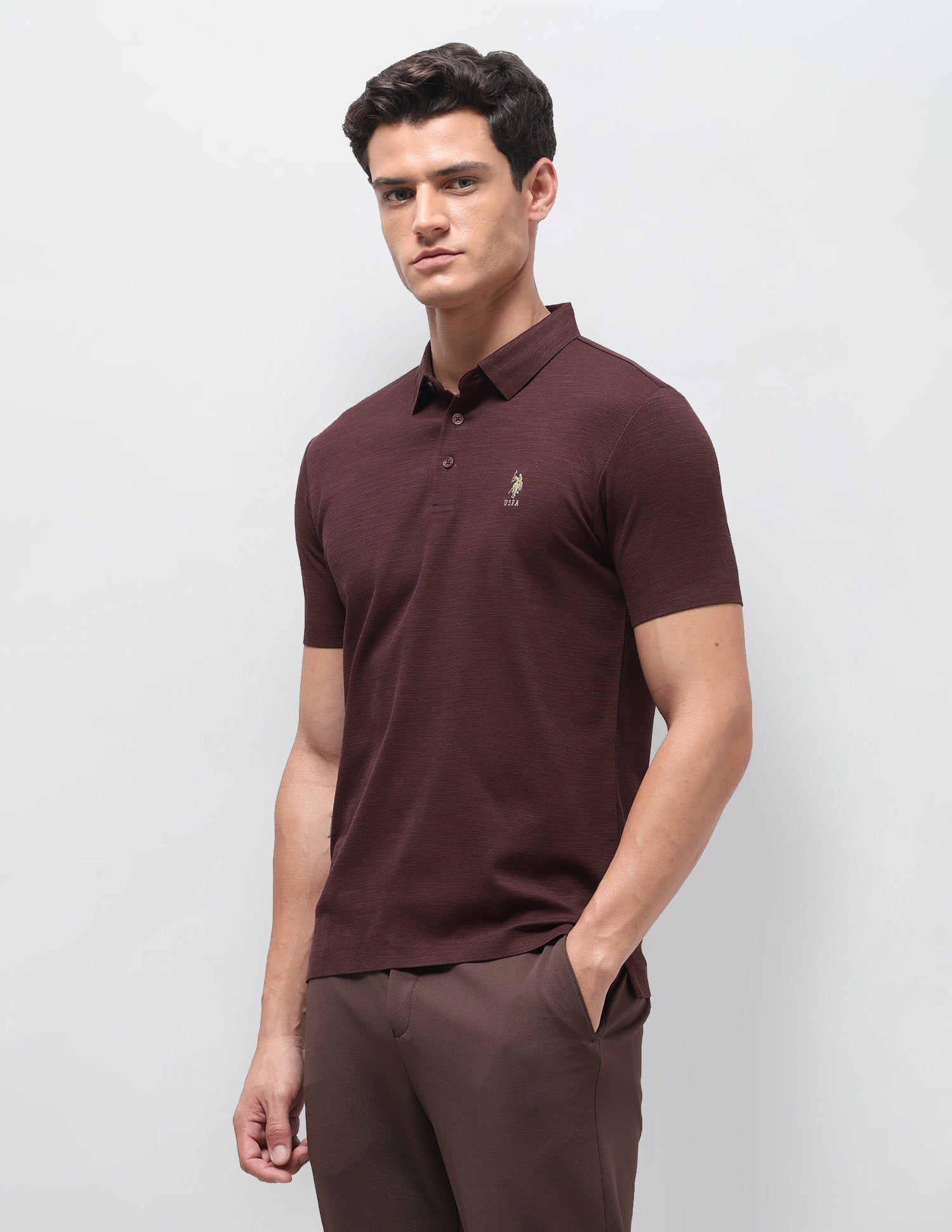 Heathered Slim Fit Polo Shirt Maroon - U.S. Polo Assn. India | Large