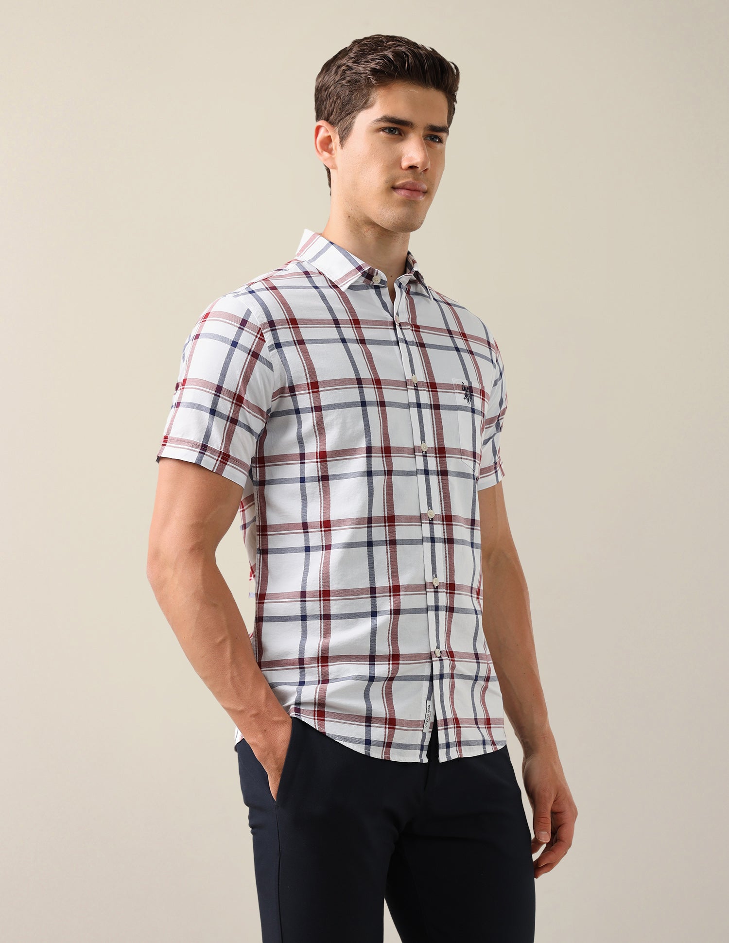Grid Tattersall Checked Tailored Fit Shirt Red - U.S. Polo Assn. India | Large