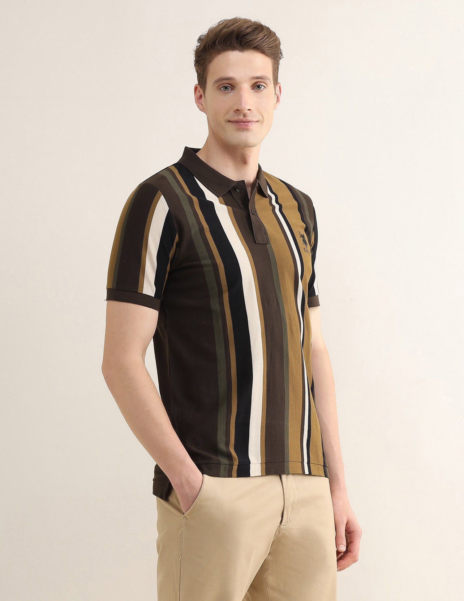 Vertical Striped Slim Fit Polo Shirt Olive - U.S. Polo Assn. India | Large