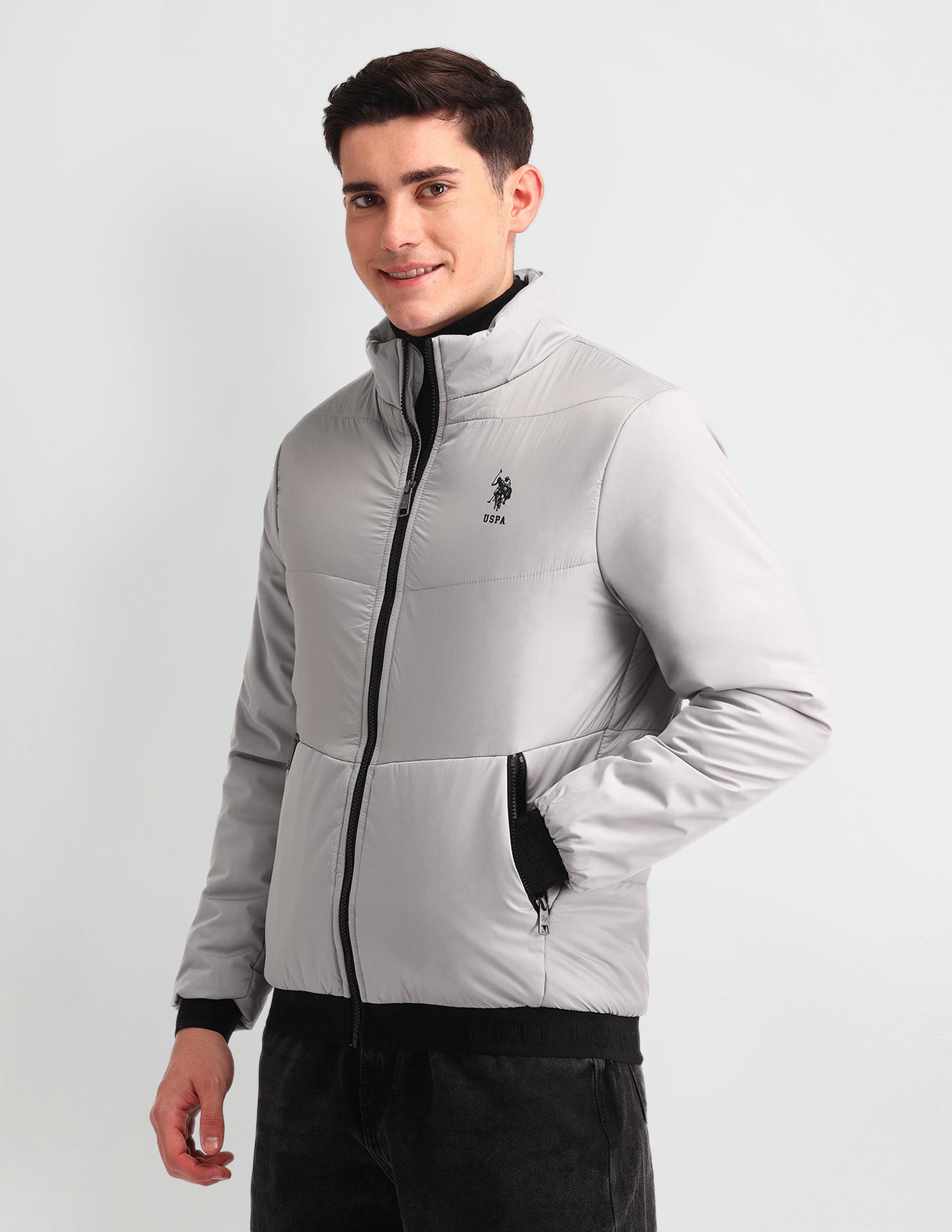Solid Regular Fit Puffer Jacket Light-Grey - U.S. Polo Assn. India | Large