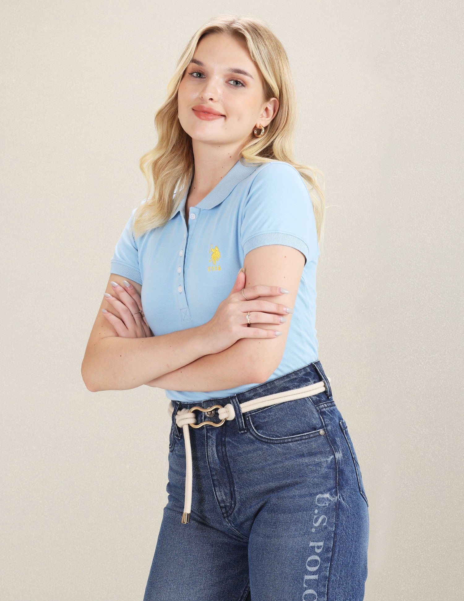 Pure Cotton Solid Polo Shirt Light Blue - U.S. POLO ASSN. | Large