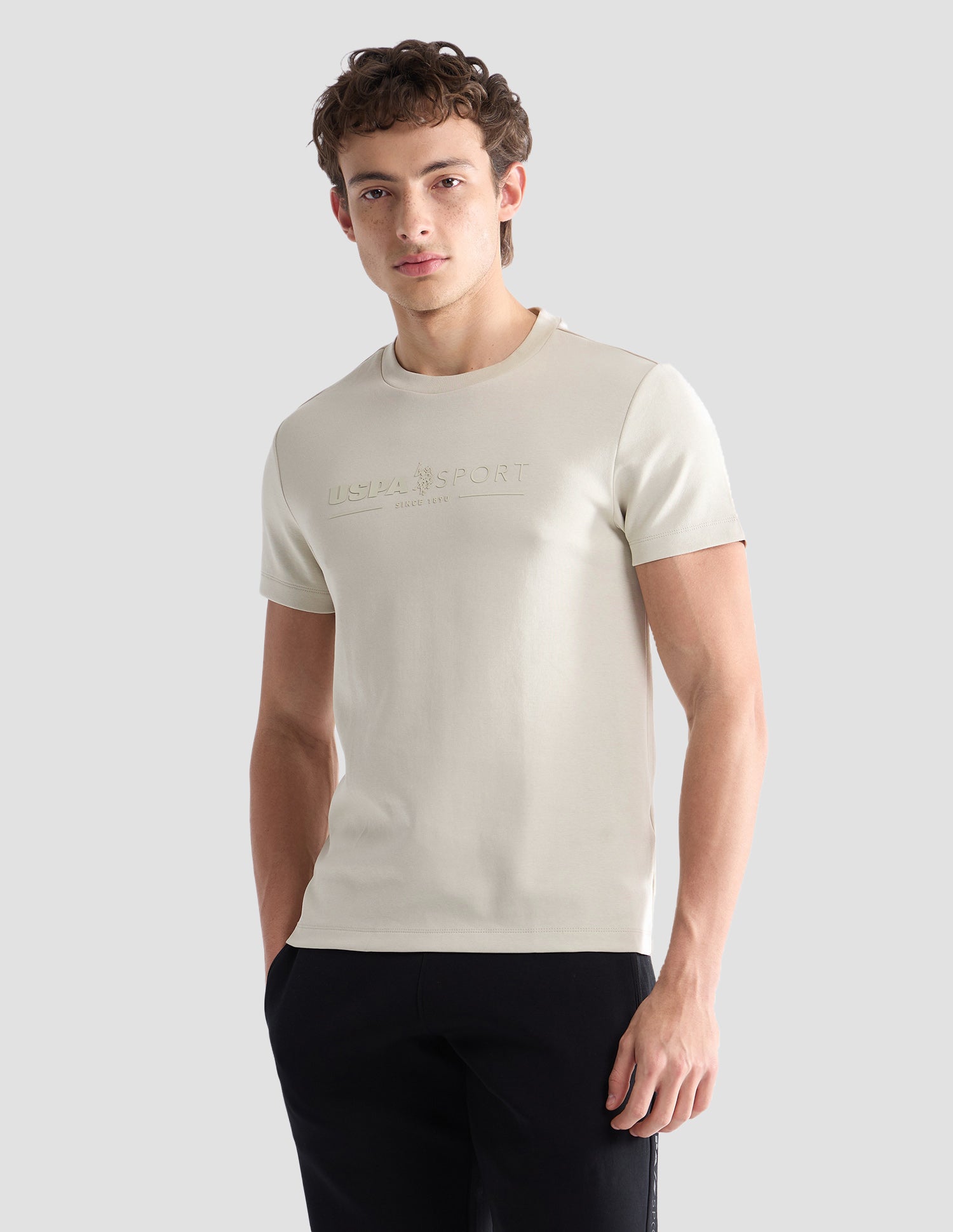 Solid Slim Fit Active T-Shirt Beige - U.S. Polo Assn. India | Large