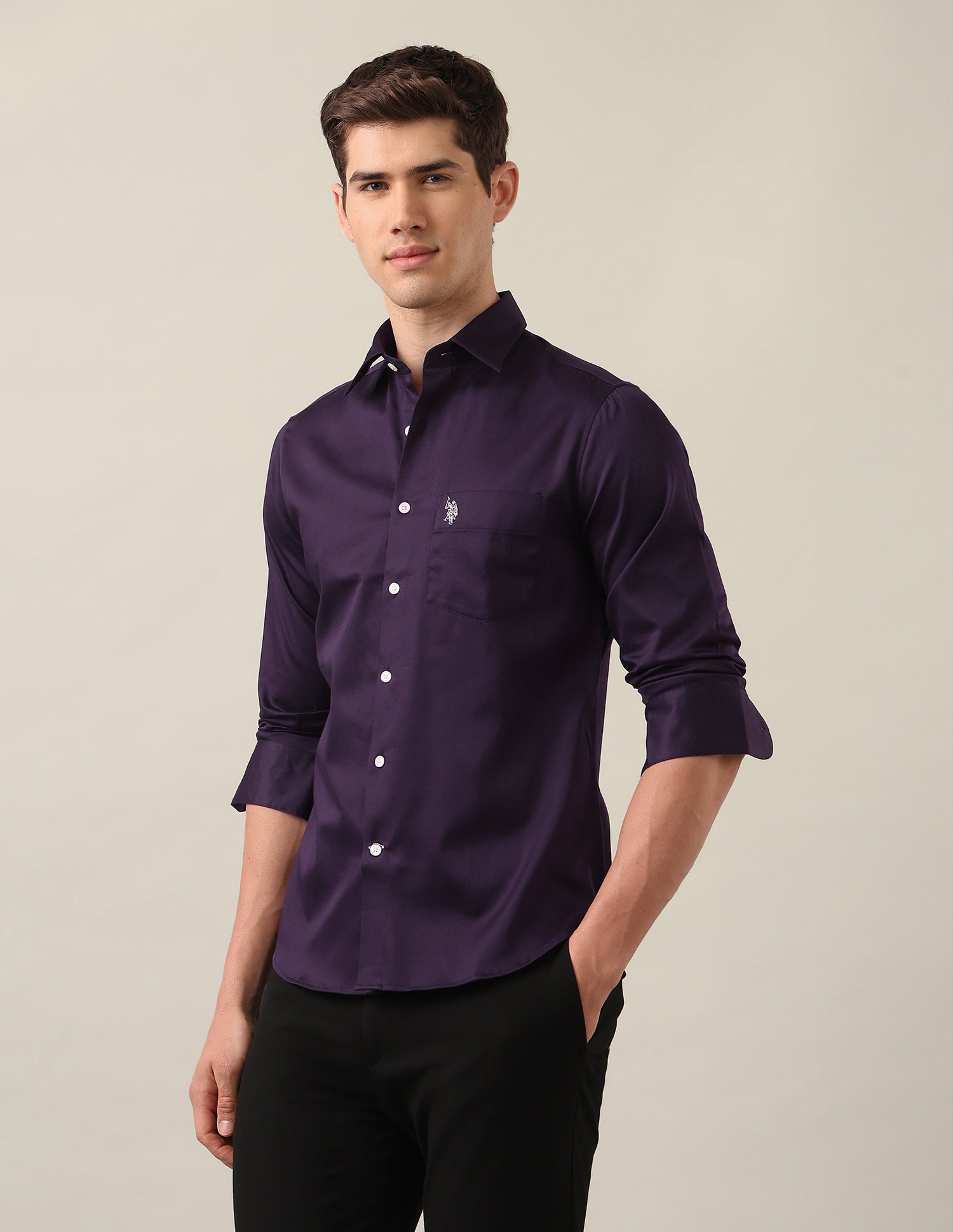 Satin Tailored Fit Shirt Wine - U.S. Polo Assn. India | Large