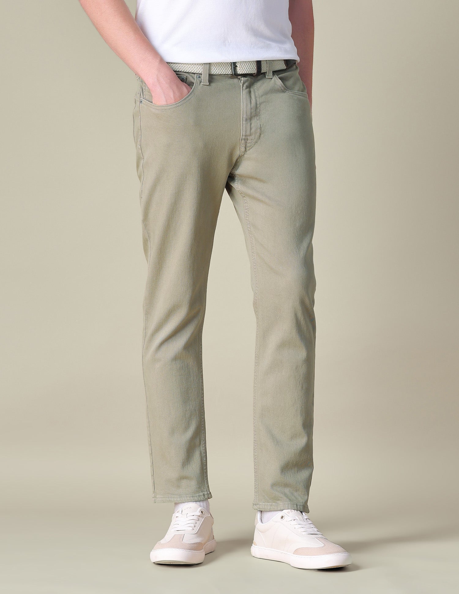 Cole Comfort Cropped Fit Green Jeans Light Olive - U.S. POLO ASSN. | Large