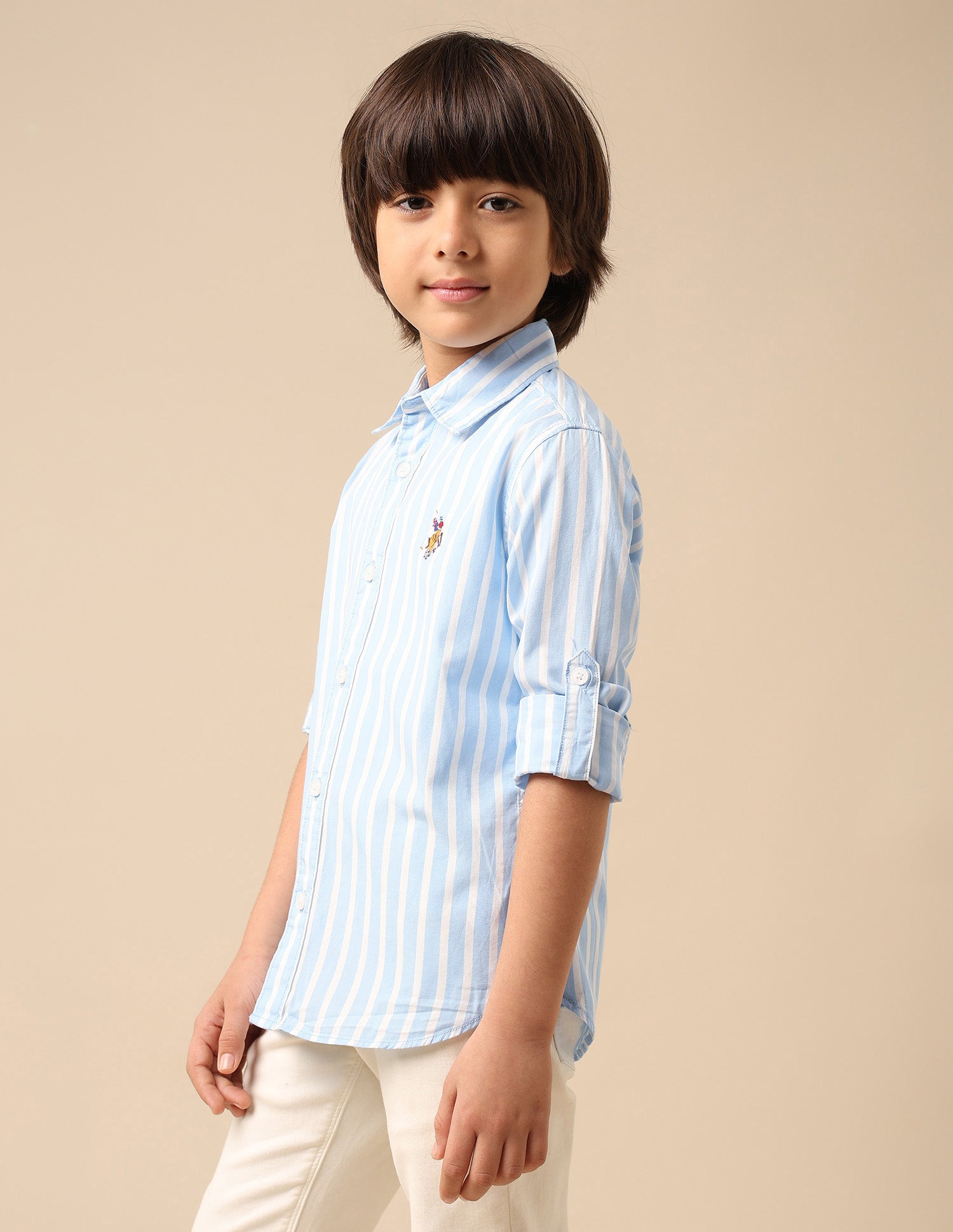 Boys Vertical Striped Regular Fit Shirt Light Blue - U.S. POLO ASSN. | Large