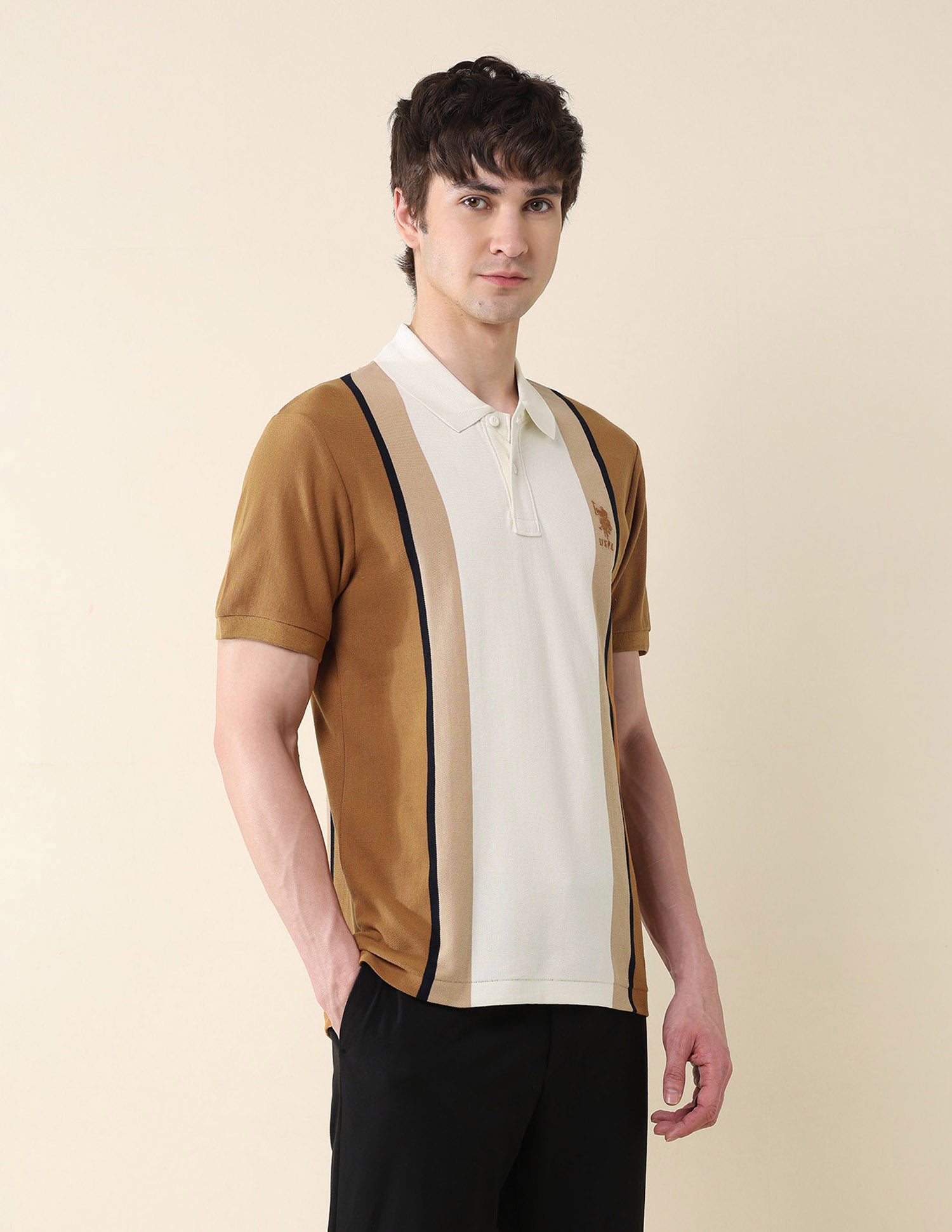 Colourblocked Pure Cotton Polo Shirt Brown - U.S. Polo Assn. India | Large