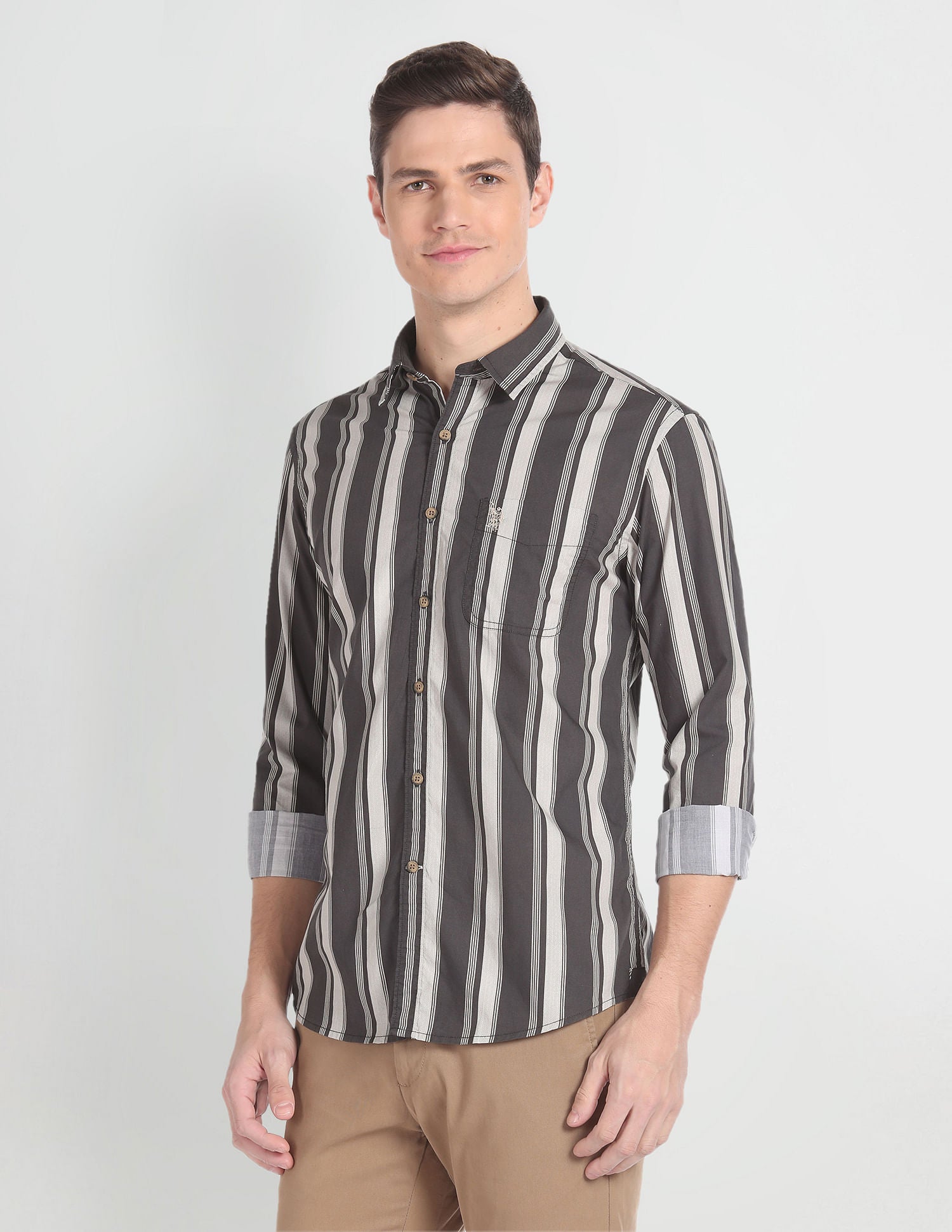 Vertical Stripe Cotton Shirt Grey - U.S. POLO ASSN. | Large