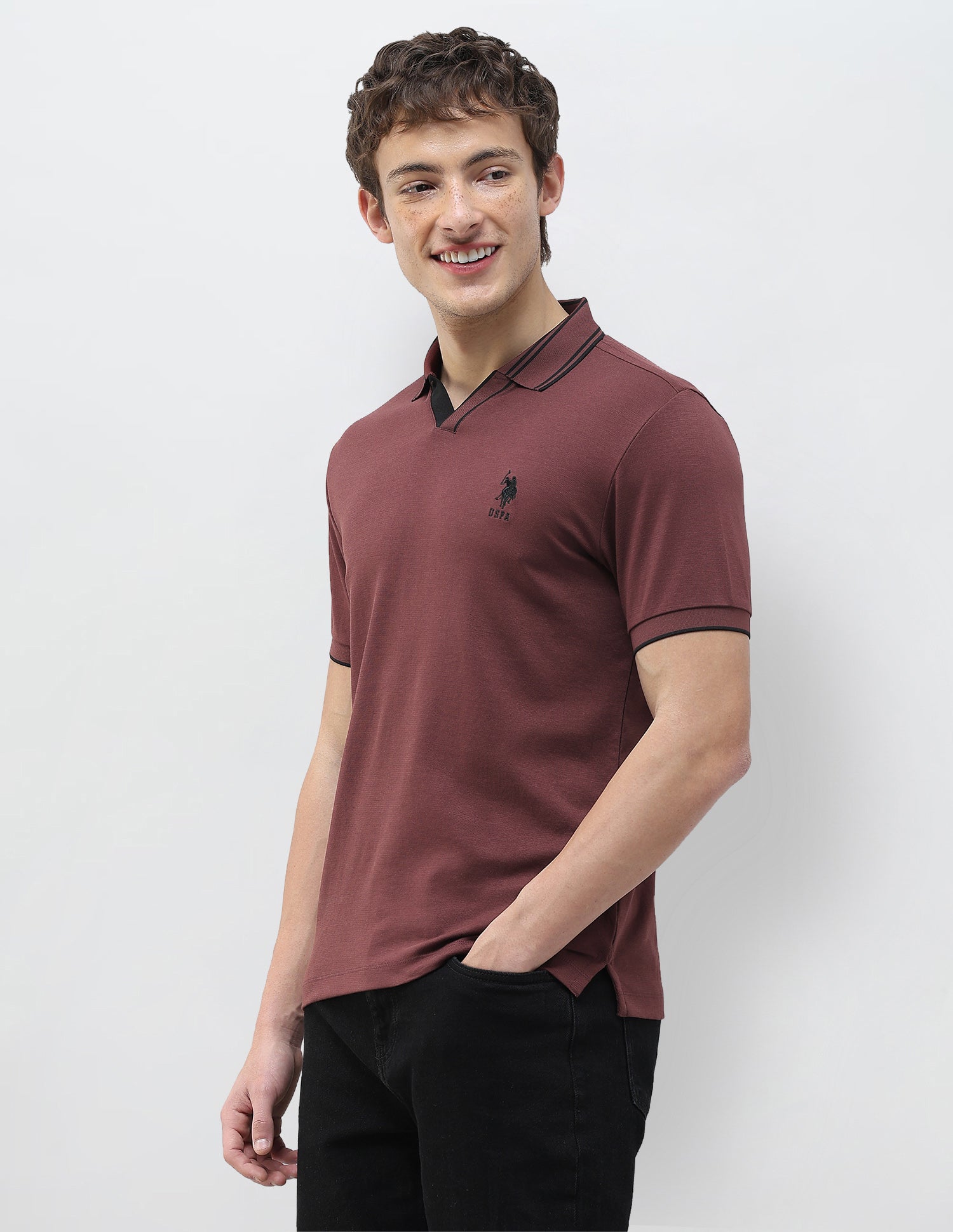 Solid Slim Fit Polo Shirt Maroon - U.S. Polo Assn. India | Large