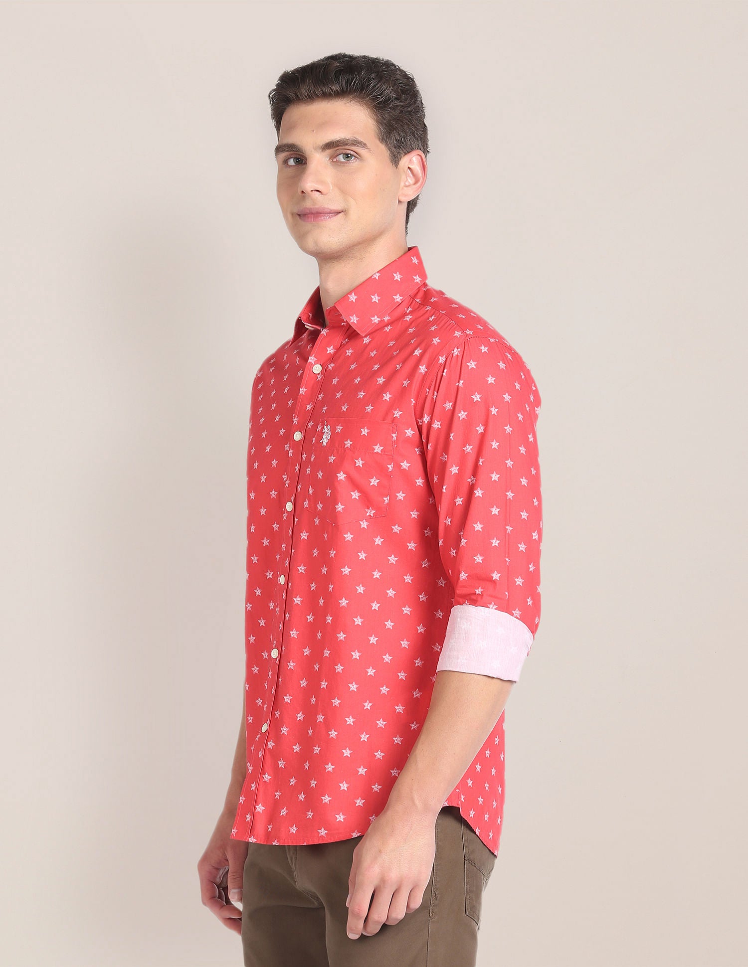 Printed Tailored Fit Shirt Red - U.S. Polo Assn. India | Large
