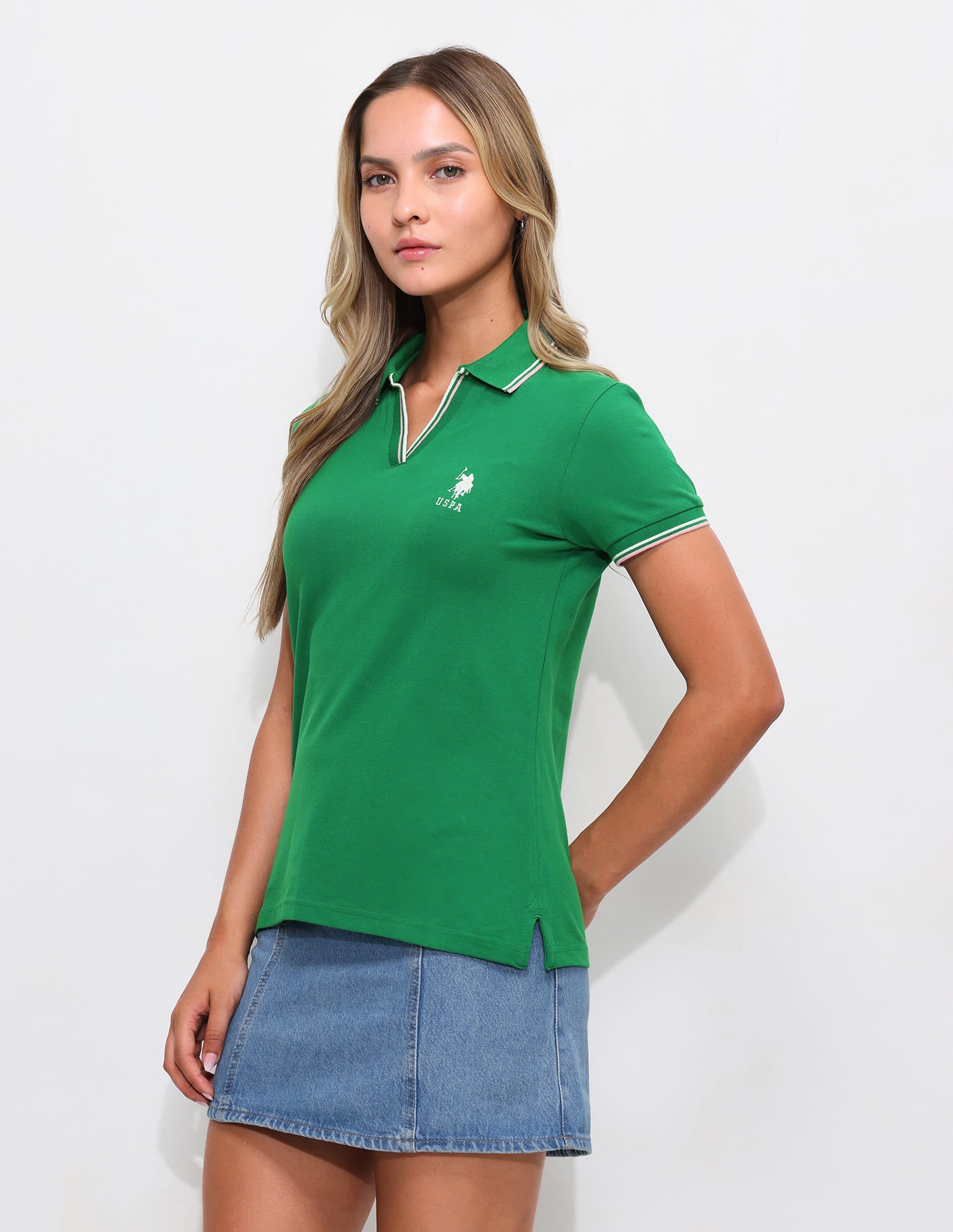Tipped Collar Regular Fit Polo Shirt Green - U.S. Polo Assn. India | Large
