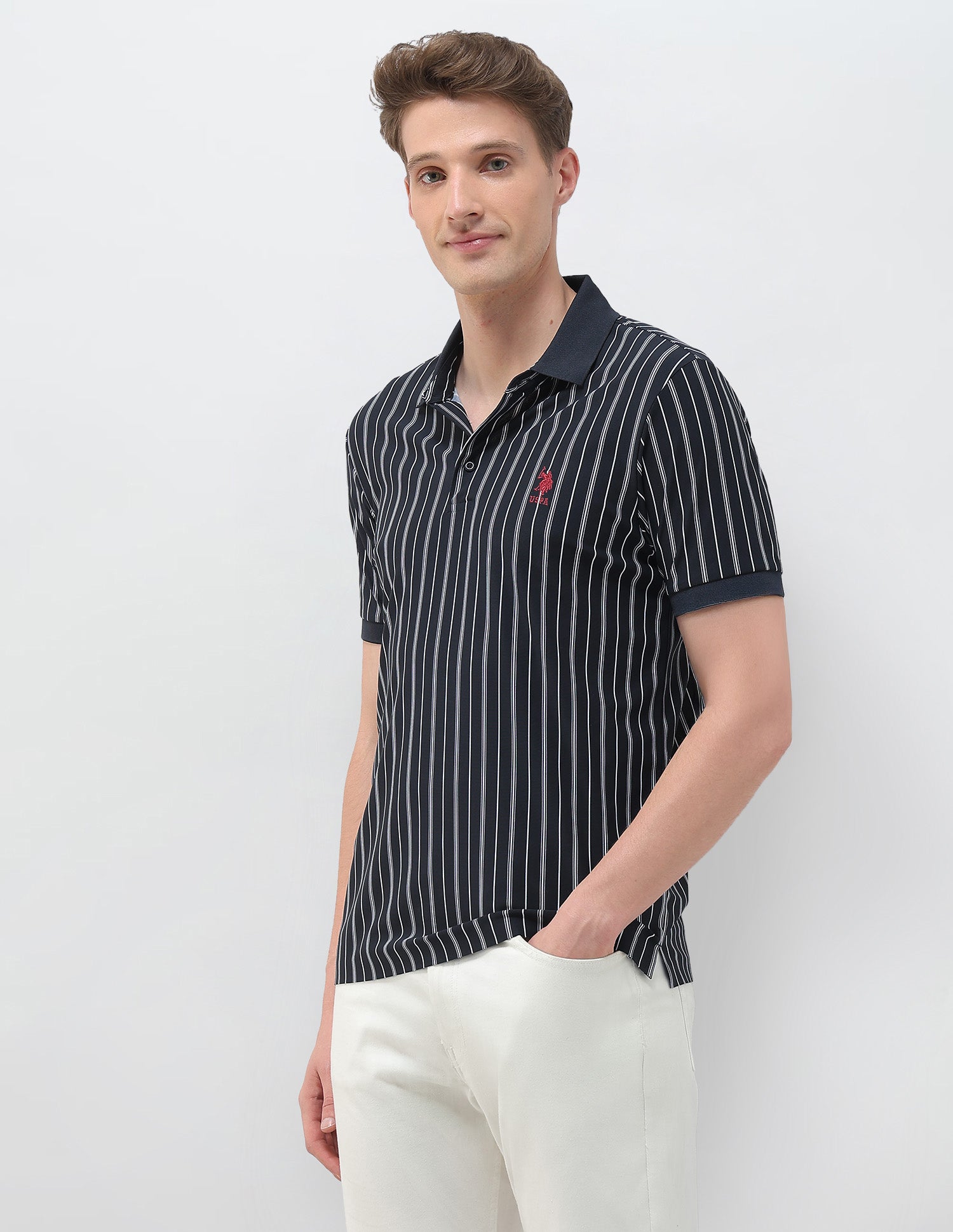 Vertical Striped Regular Fit Polo Shirt Navy - U.S. Polo Assn. India | Large