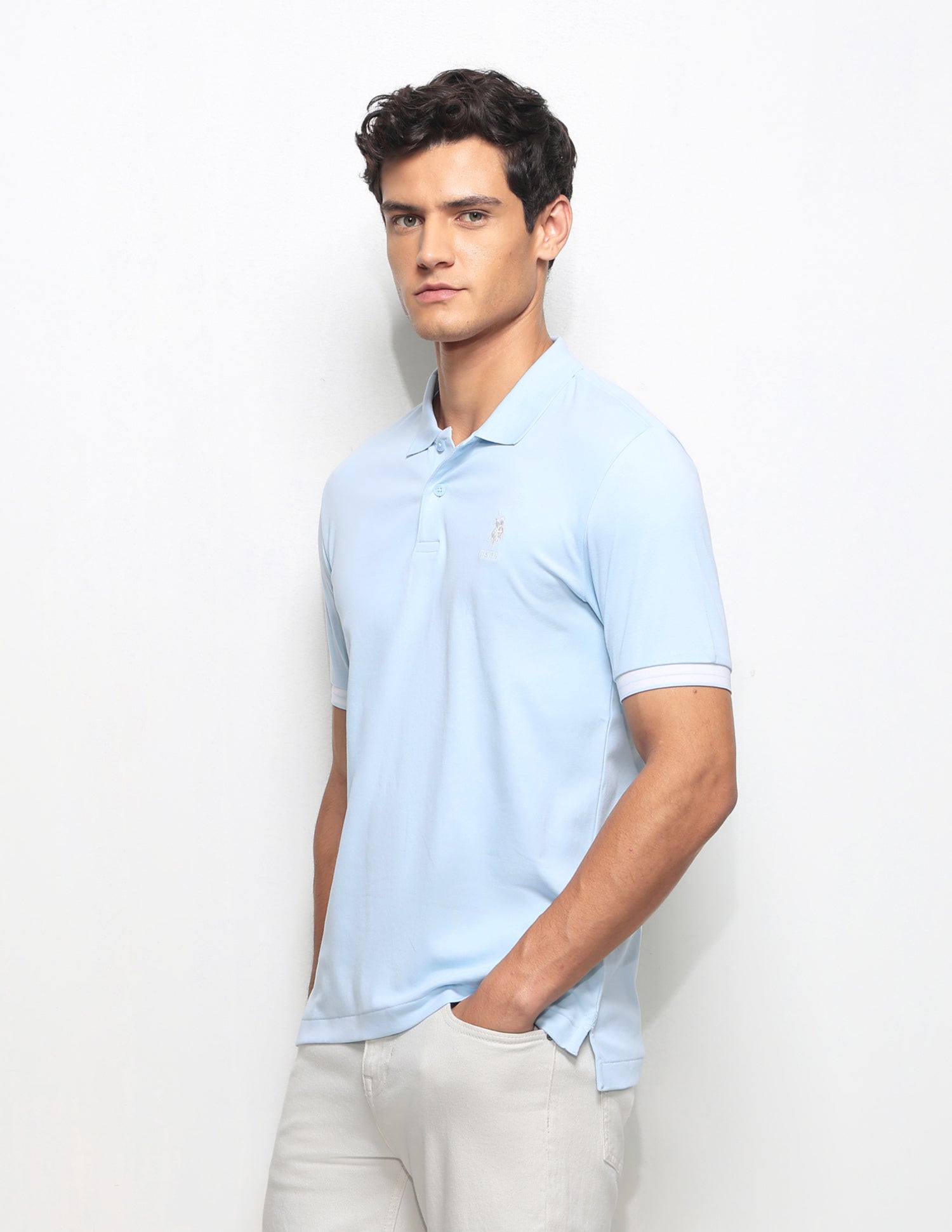 Solid Slim Fit Polo Shirt Light Blue - U.S. Polo Assn. India | Large