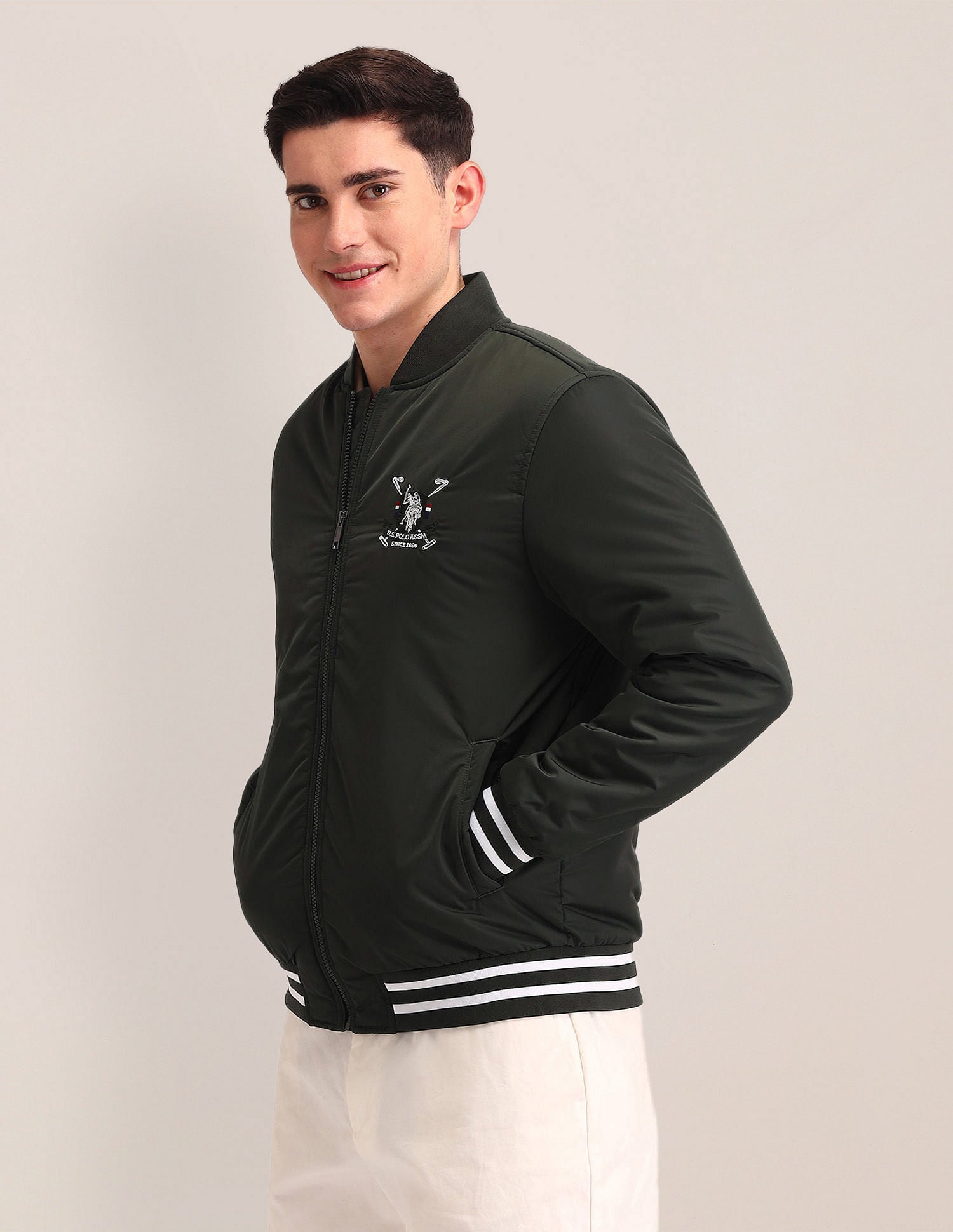 Regular Fit Solid Bomber Jacket Olive - U.S. POLO ASSN. | Large