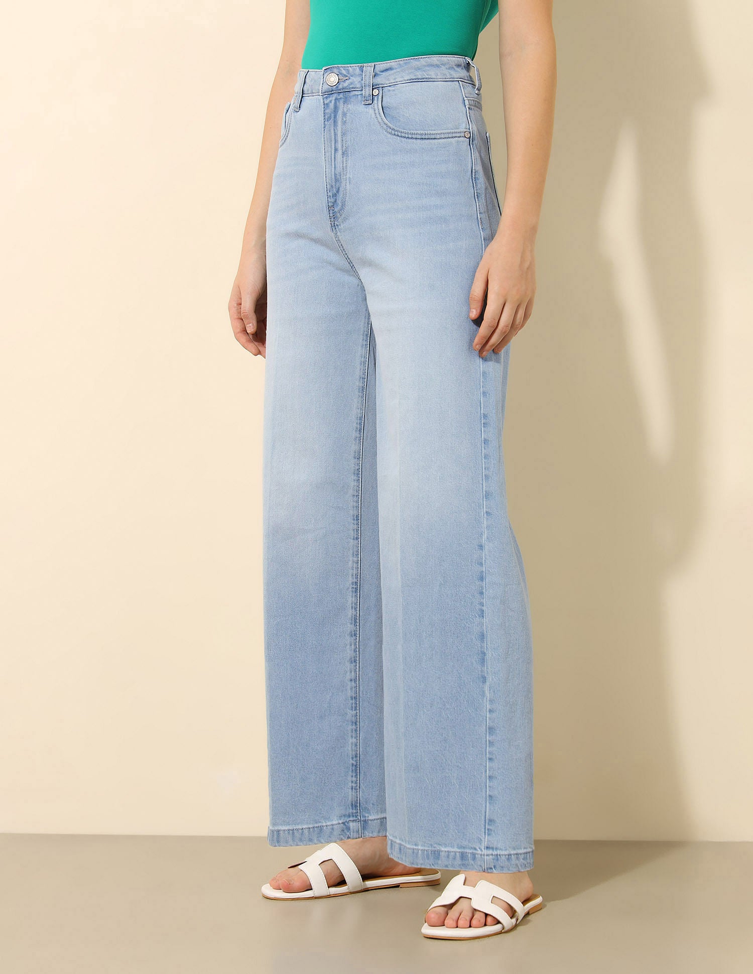 High Rise Wide Leg Jeans Light Blue - U.S. POLO ASSN. | Large