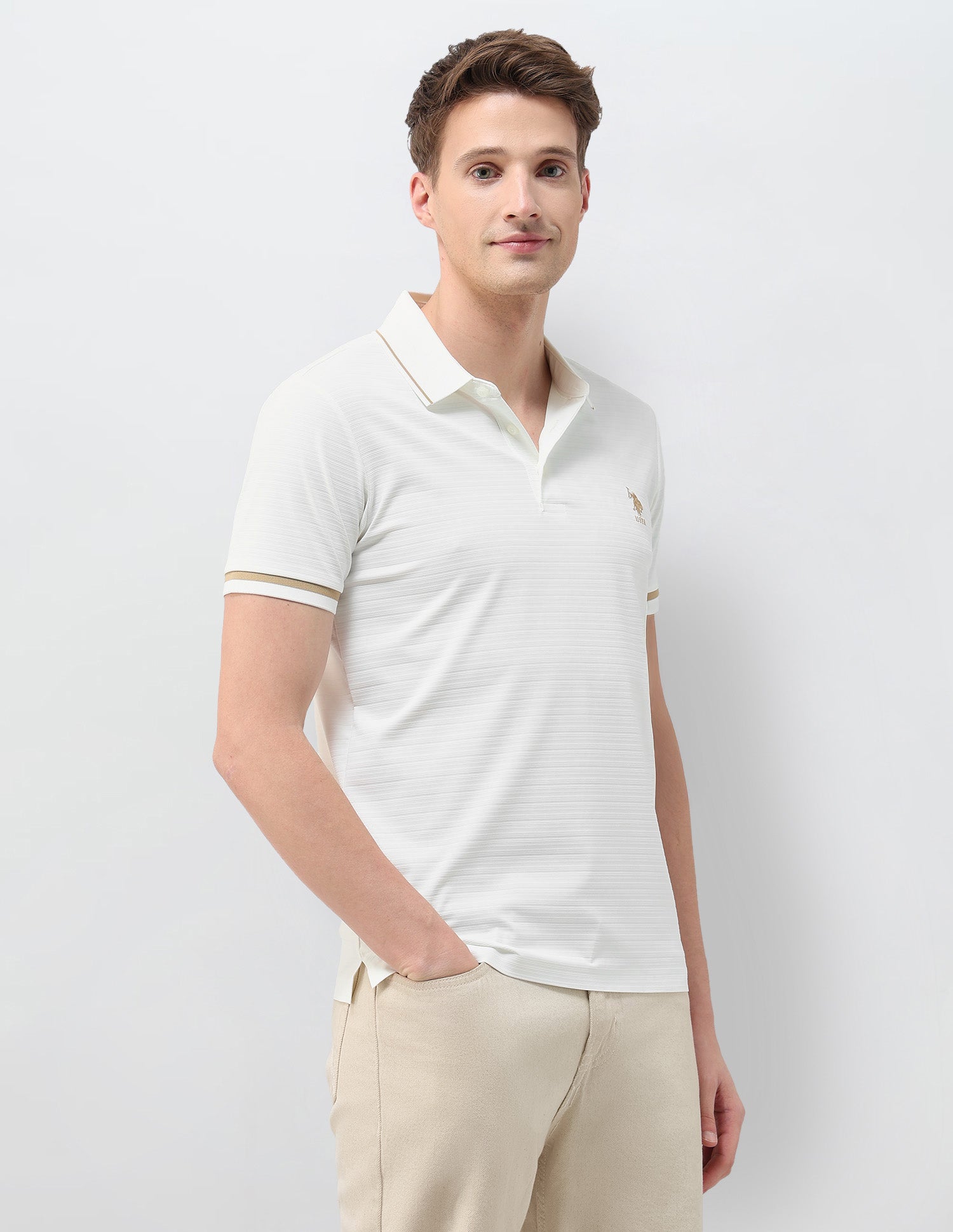 Textured Slim Fit Polo Shirt Off White - U.S. Polo Assn. India | Large