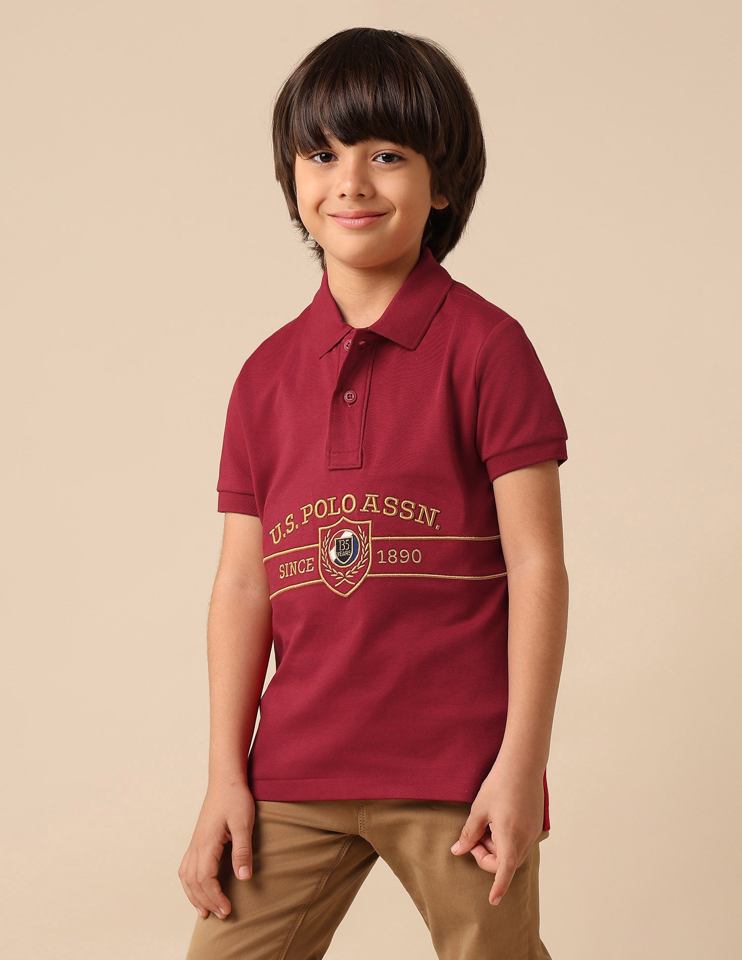 Boys Brand Embroidered Pure Cotton Polo Shirt Red - U.S. POLO ASSN. | Large