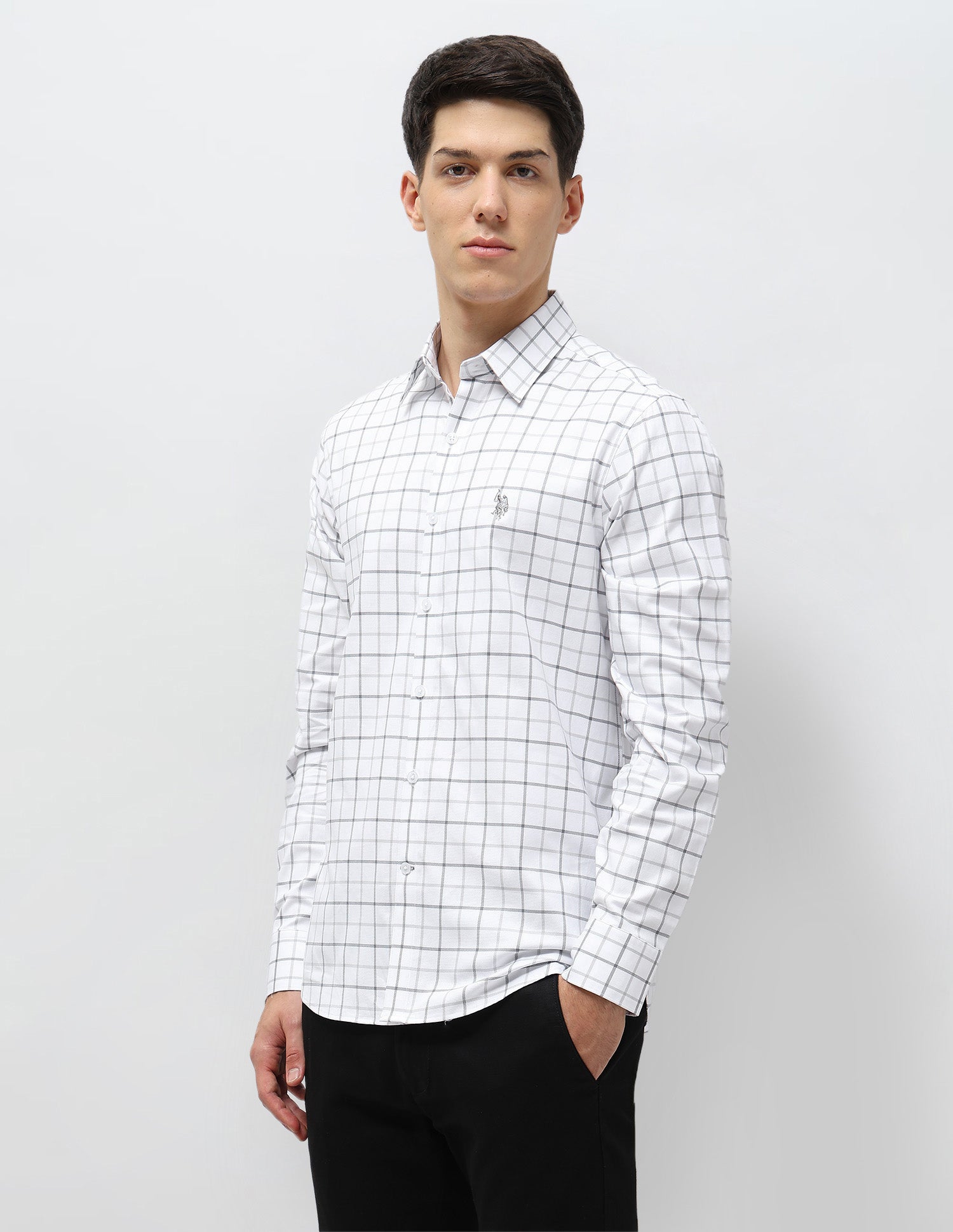 Grid Tattersall Checked Tailored Fit Shirt Grey - U.S. POLO ASSN. | Large
