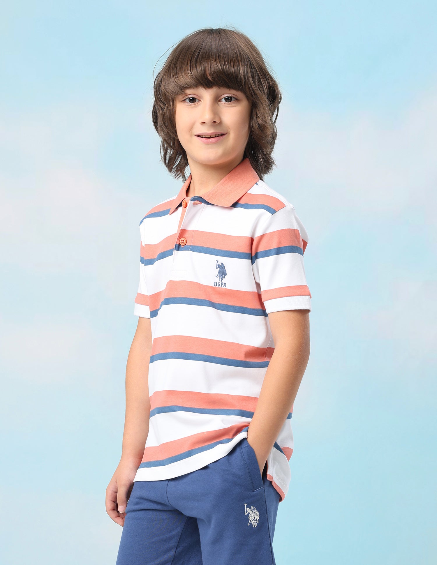 Horizontal Striped Regular Fit Polo Shirt Orange - U.S. Polo Assn. India | Large