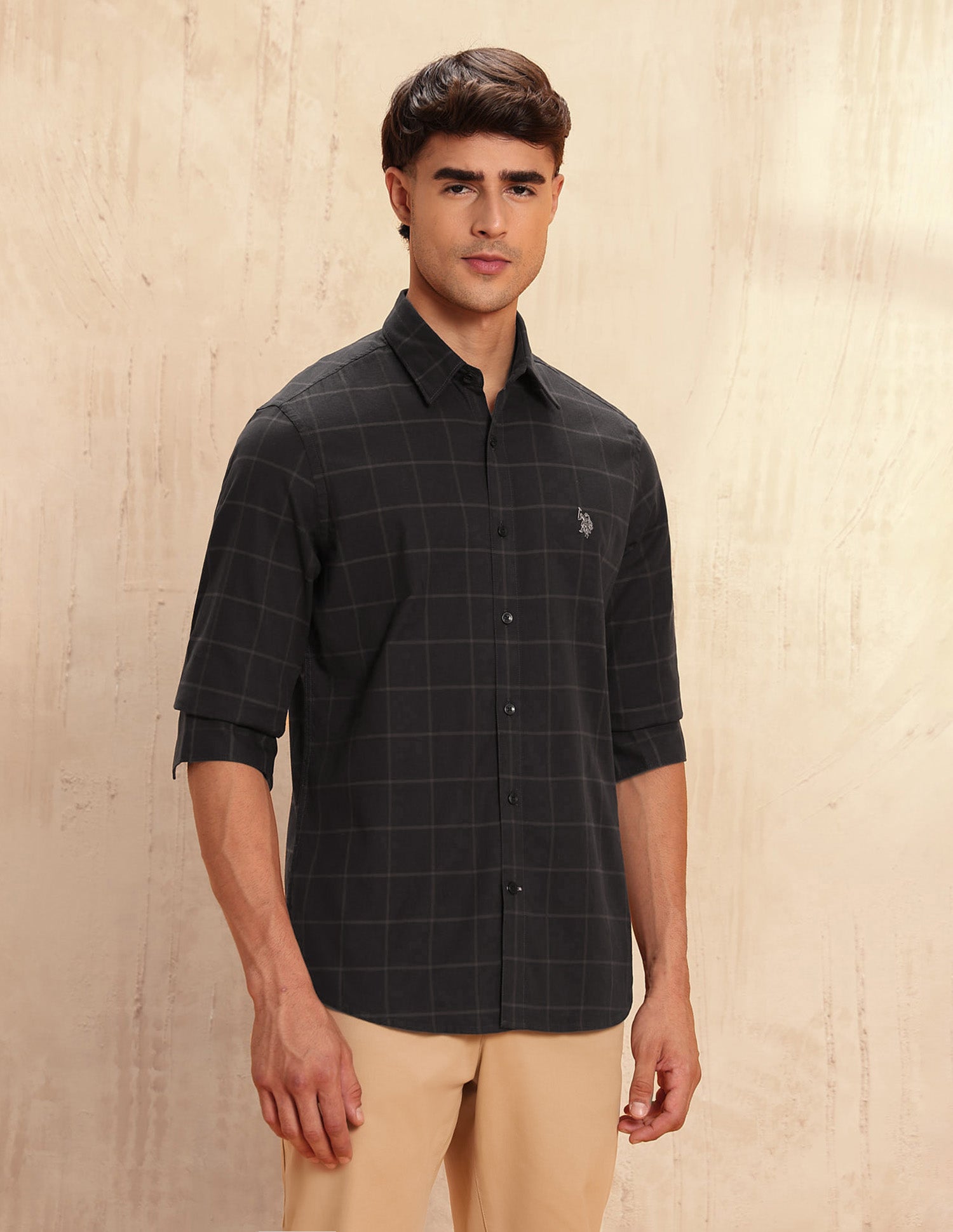 Tailored Fit Windowpane Checked Shirt Dark Brown - U.S. POLO ASSN. | Large