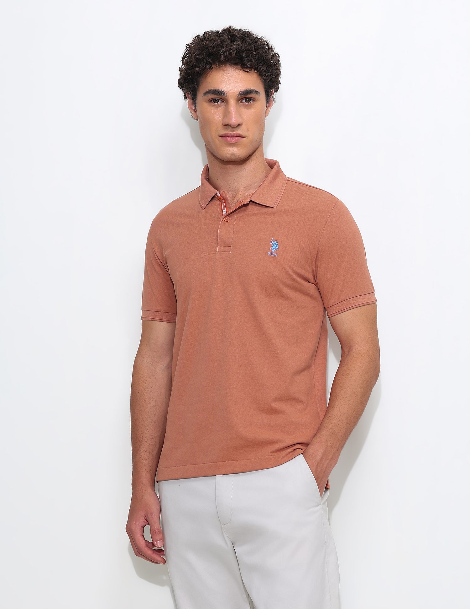 Solid Slim Fit Polo Shirt Orange - U.S. Polo Assn. India | Large