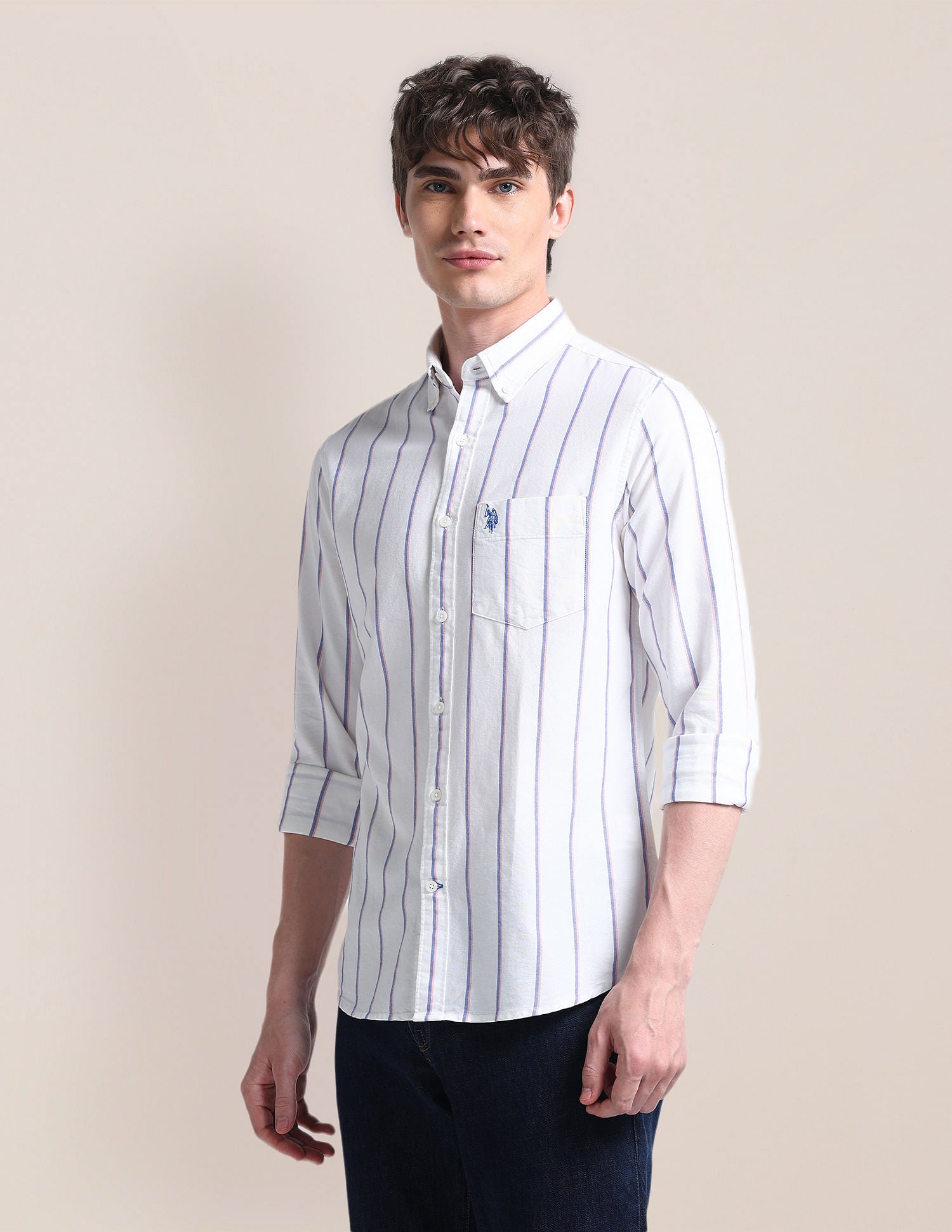 Button-Down Collar Cotton Shirt White - U.S. Polo Assn. India | Large