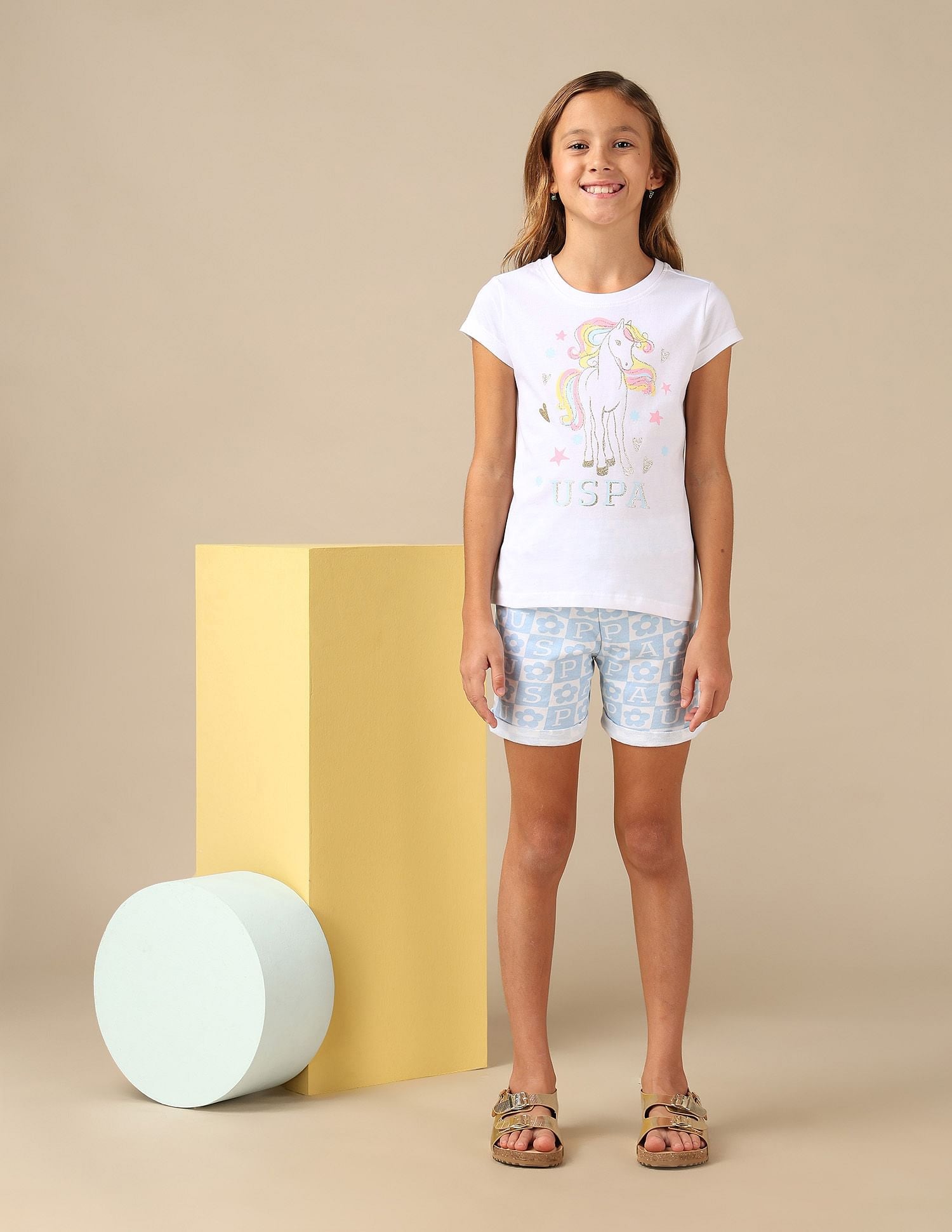 Girls Brand Printed Regular Fit T-Shirt White - U.S. POLO ASSN. | Large