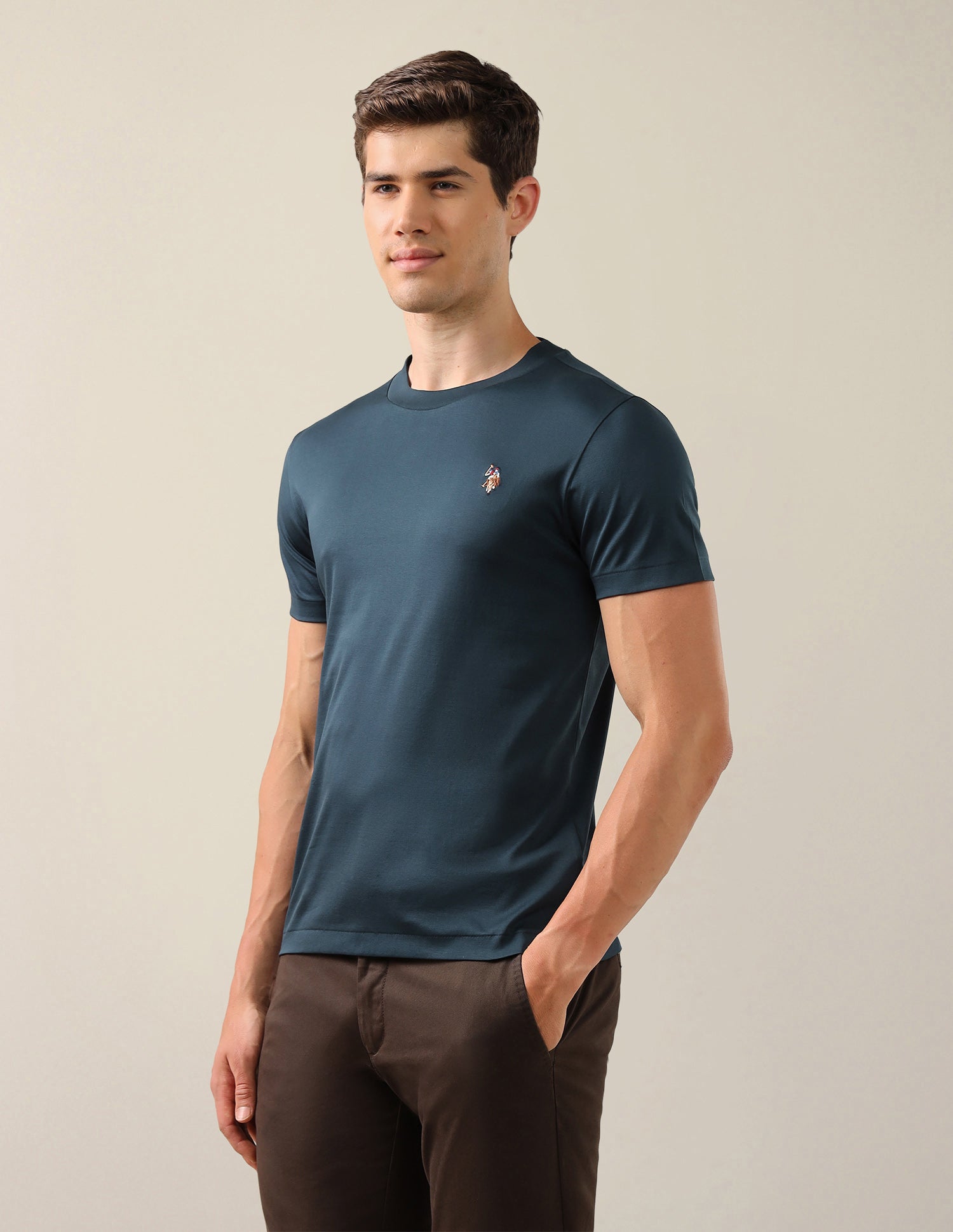 Solid Slim Fit T-Shirt Teal - U.S. Polo Assn. India | Large