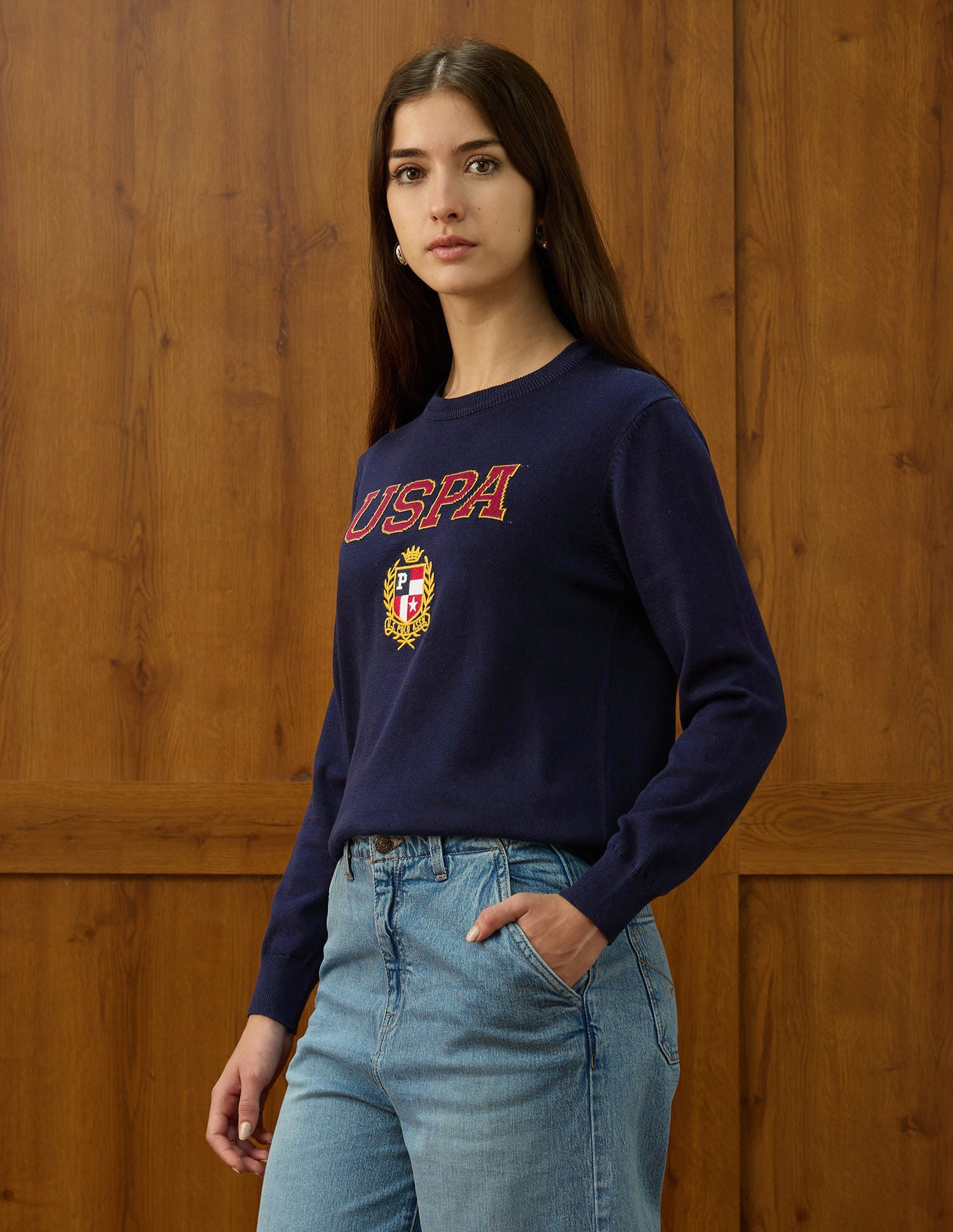 Appliqued Regular Fit Sweater Blue - U.S. POLO ASSN. | Large