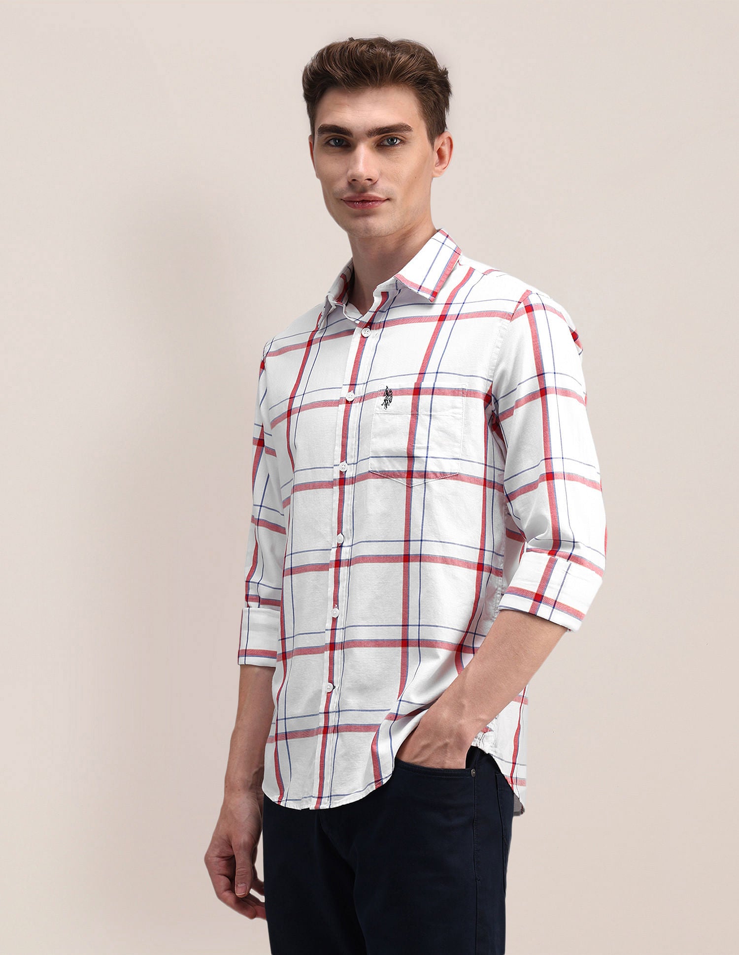 Tartan Check Dobby Cotton Shirt White - U.S. Polo Assn. India | Large