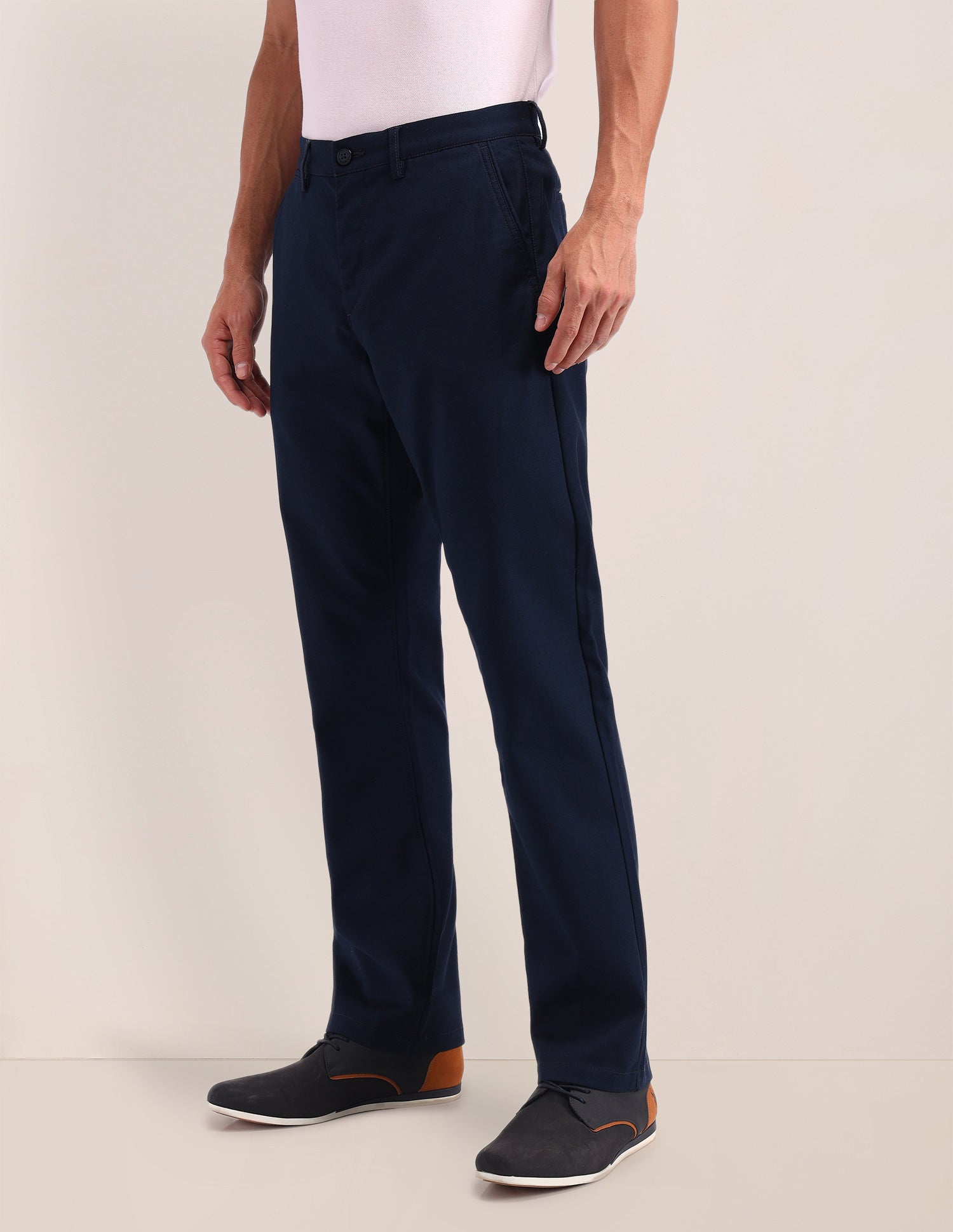 Riley Straight Fit Solid Trousers Navy - U.S. POLO ASSN. | Large