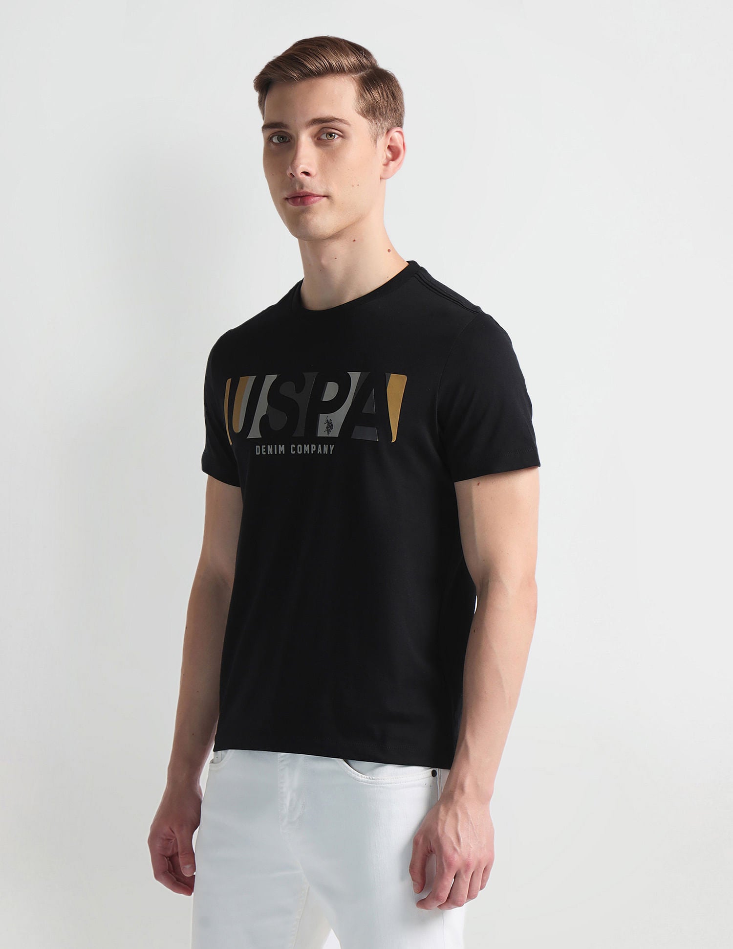 Brand Print Muscle Fit T-Shirt Black - U.S. Polo Assn. India | Large