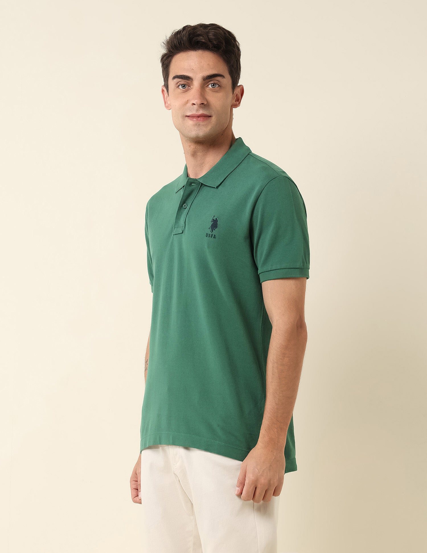Slim Fit Pure Cotton Polo Shirt Dark Green - U.S. Polo Assn. India | Large
