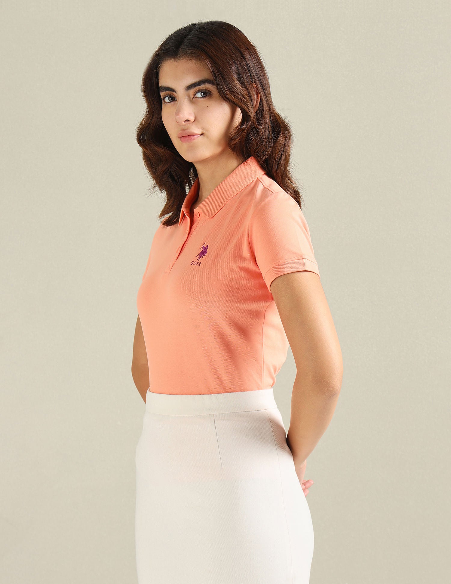 Cotton Stretch Logo Polo Shirt Peach - U.S. Polo Assn. India | Large