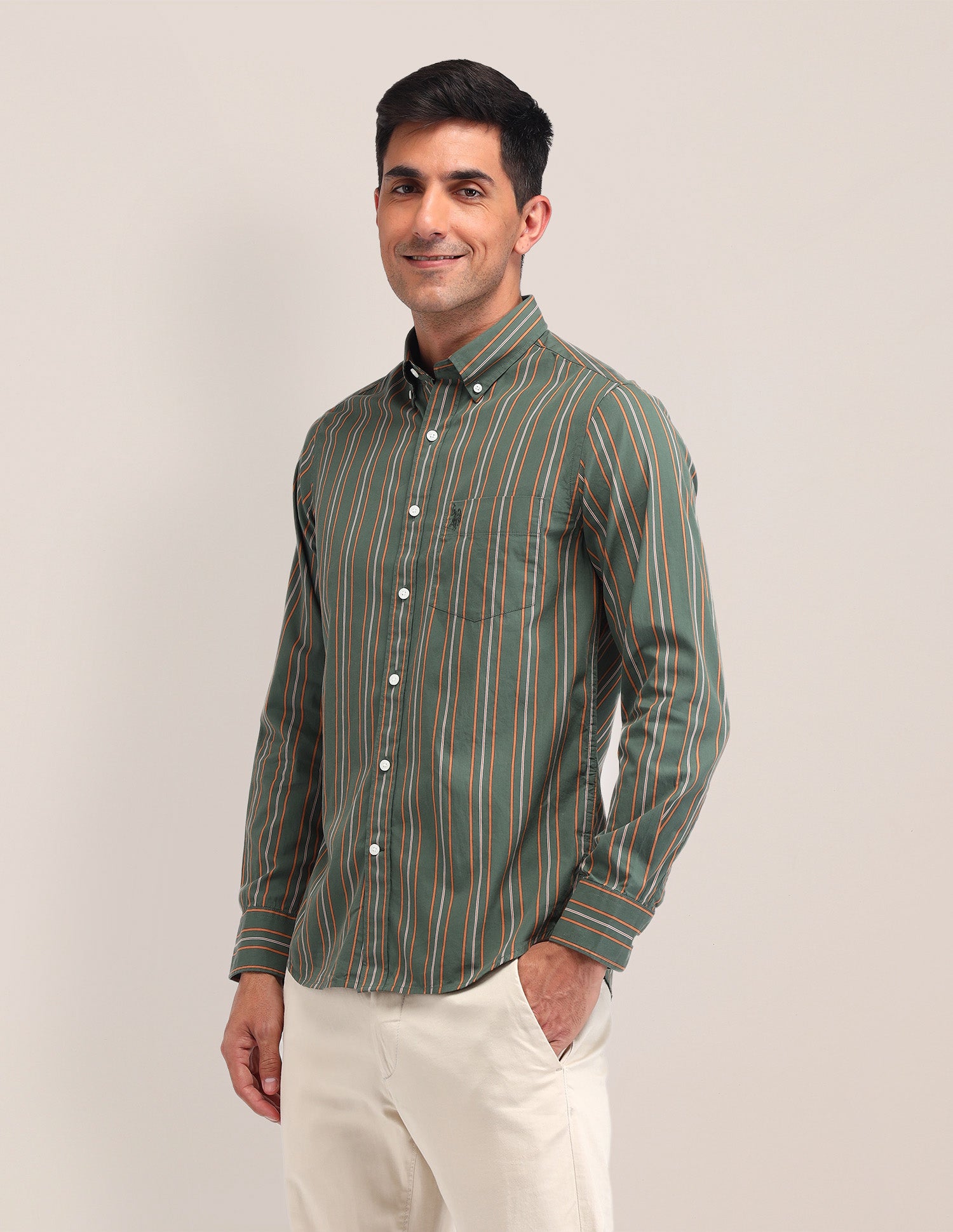 Vertical Striped Tailored Fit Shirt Green - U.S. Polo Assn. India | Large