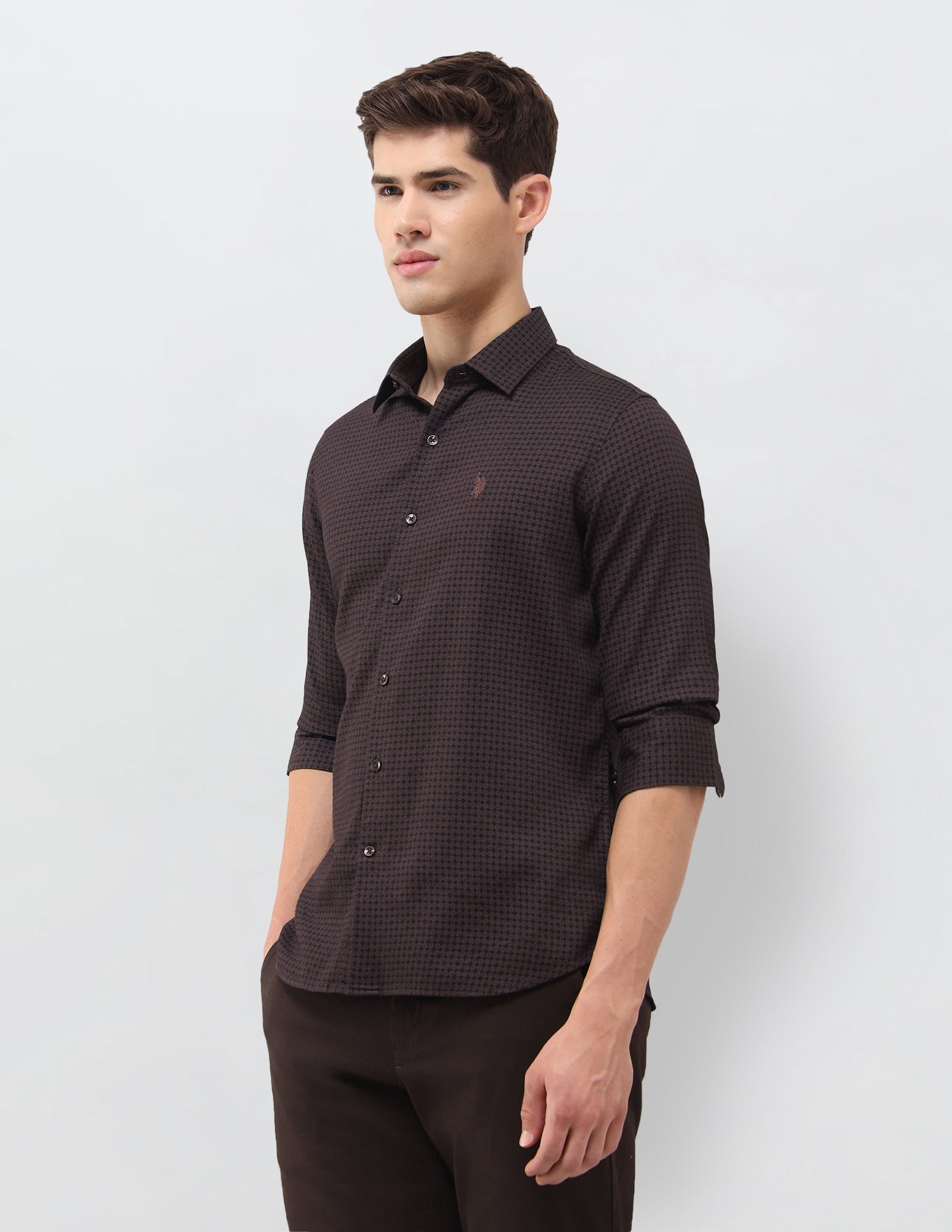 Geometric Printed Dobby Shirt Wine - U.S. Polo Assn. India | Large